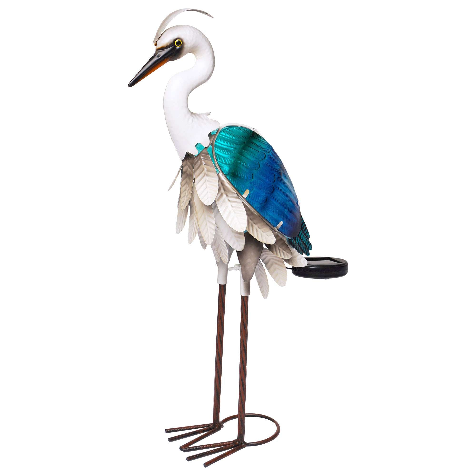 G128 23.5-in H x 13-in W Multicolor Solar Metal Heron Coastal Ocean Bird Garden Statue
