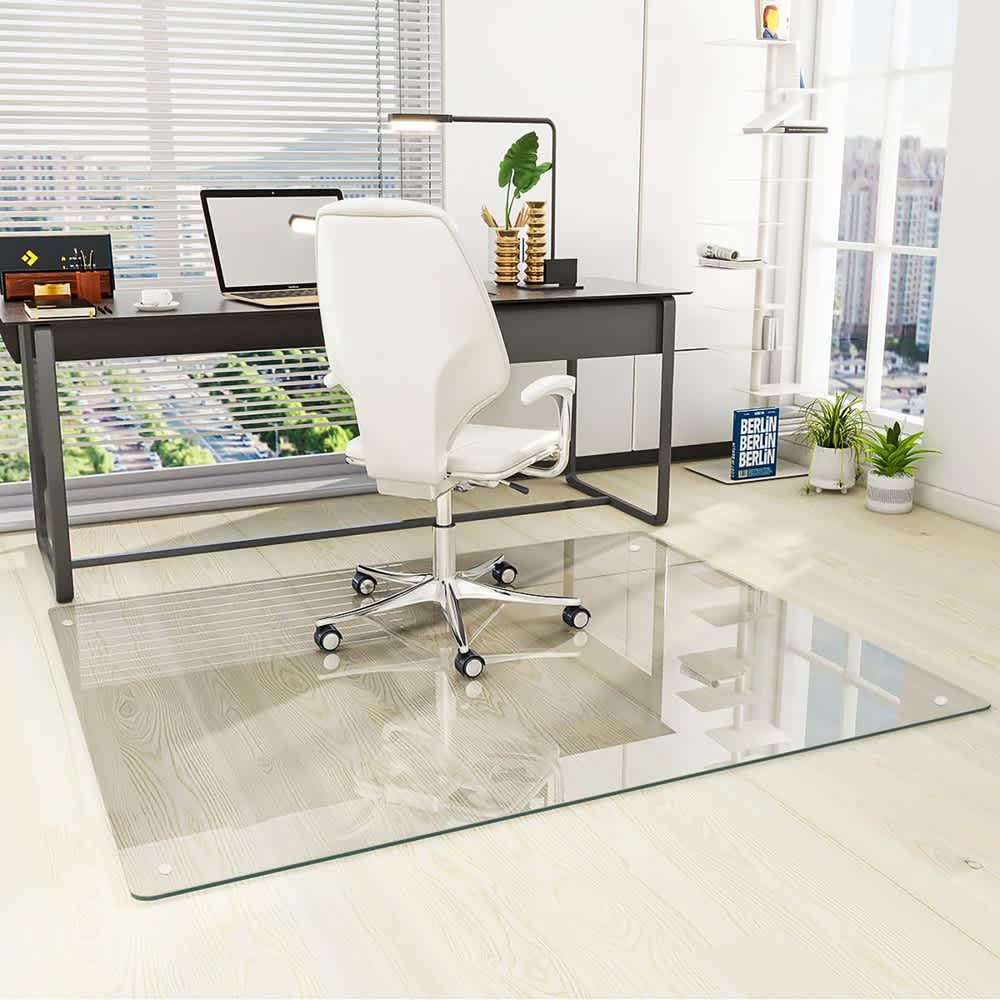 Aoibox  1 Piece 46 x 55 Inch Tempered Glass Chair Mat Heavy Duty Hard Floor Mat for Carpet Office Home Desk Rounded Corners Polished Edge