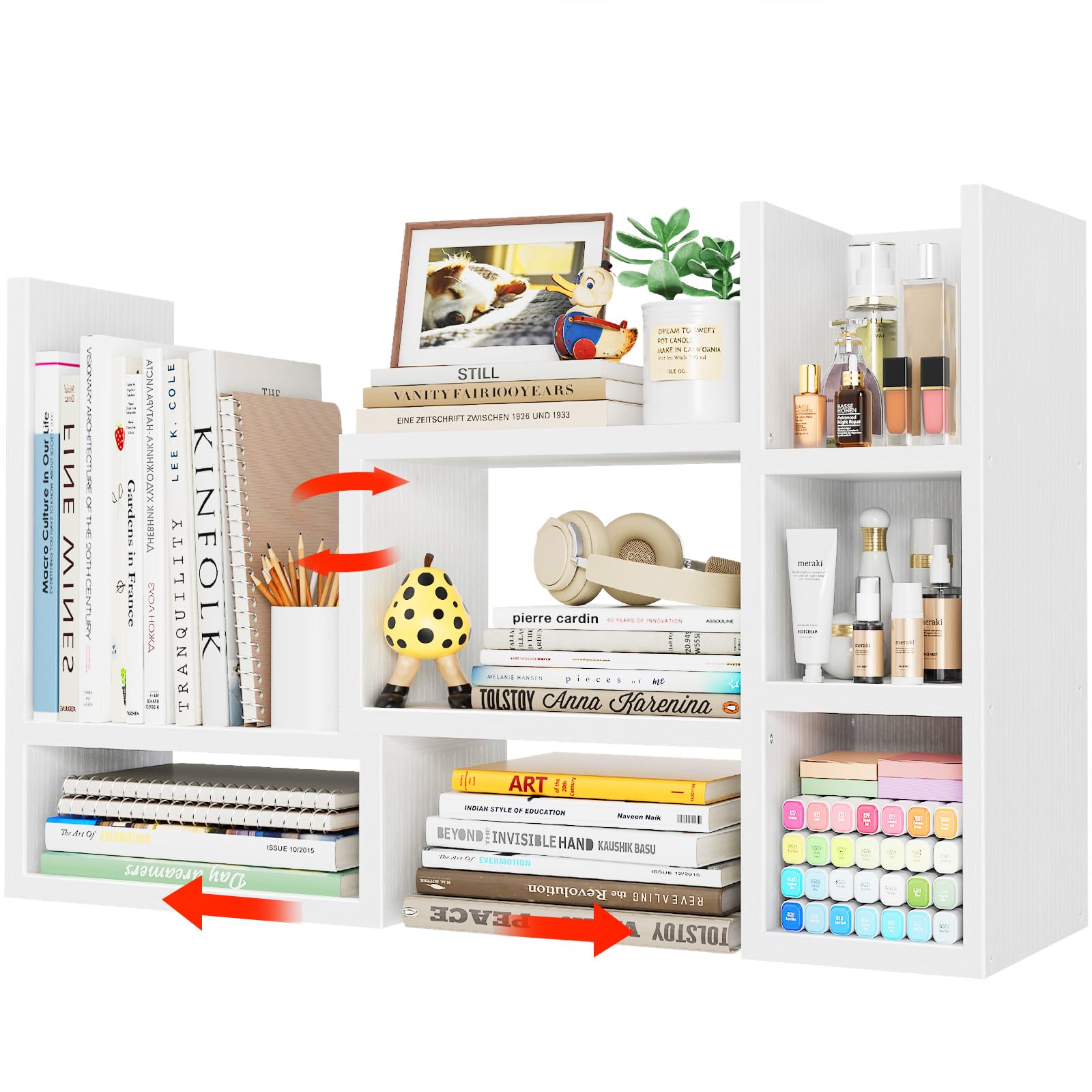 Etokfoks  White 16 6 in x 6 70 in Wooden Adjustable Desk Shelf Organizer with 3 Shelves for Office Accessories