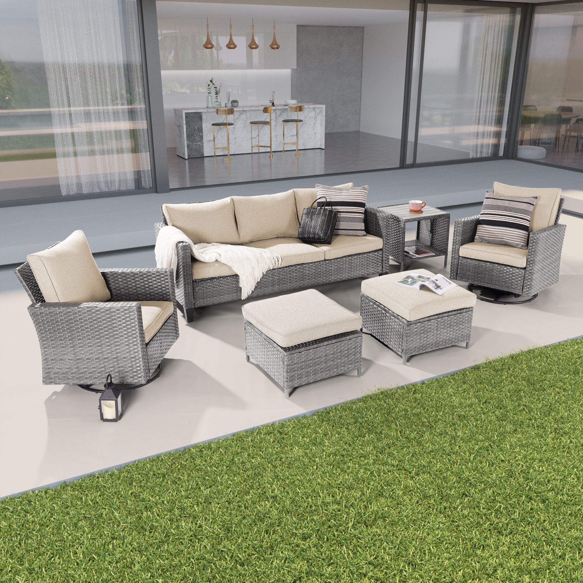 ACEGOSES Patio Conversation Set 6-Piece Wicker Patio Conversation Set ...