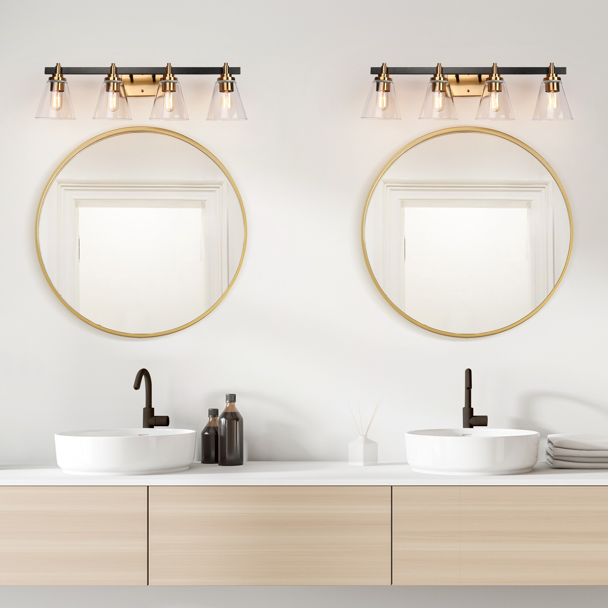 ZEVNI Kevan 32.3-in 4-Light Polished Gold LED Modern/Contemporary ...