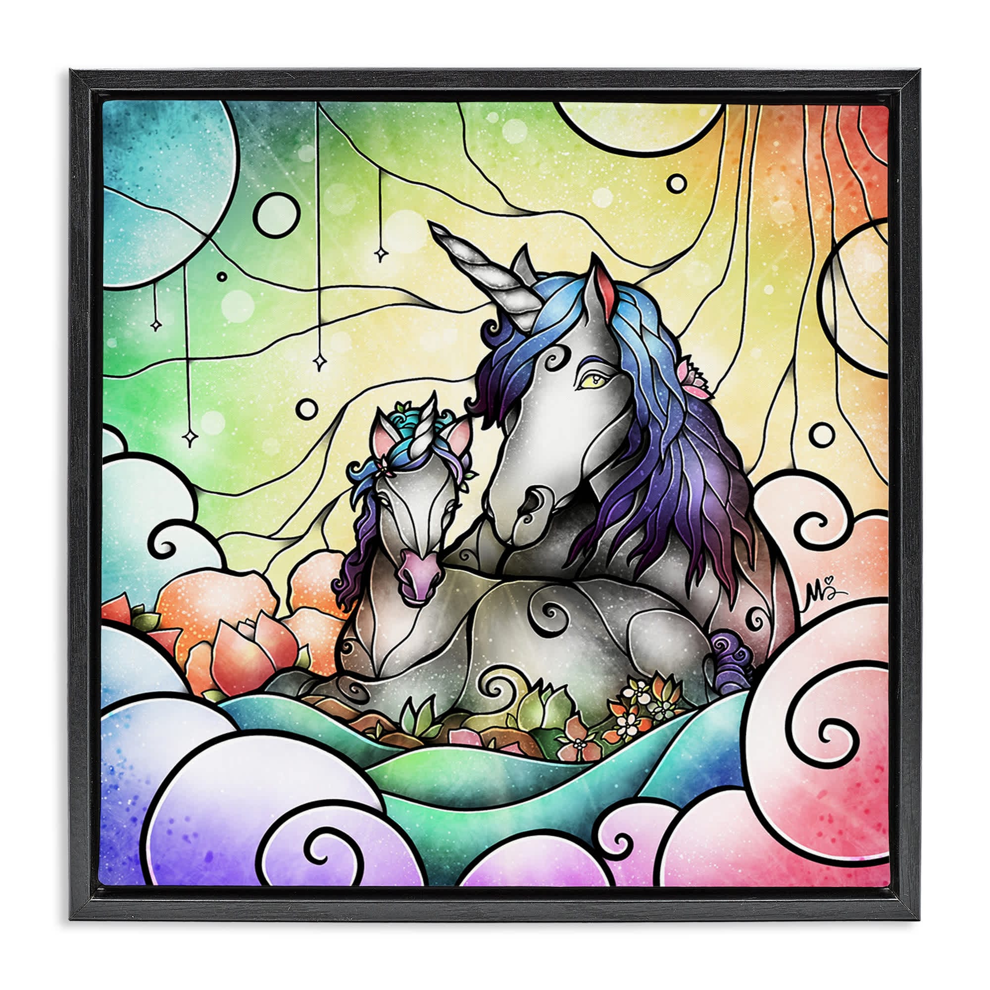 Stupell Industries BS-982-FFB-24X24 Deco Style Unicorns Black Framed Floater Canvas Wall Art By Mandie Manzano 25 x 25