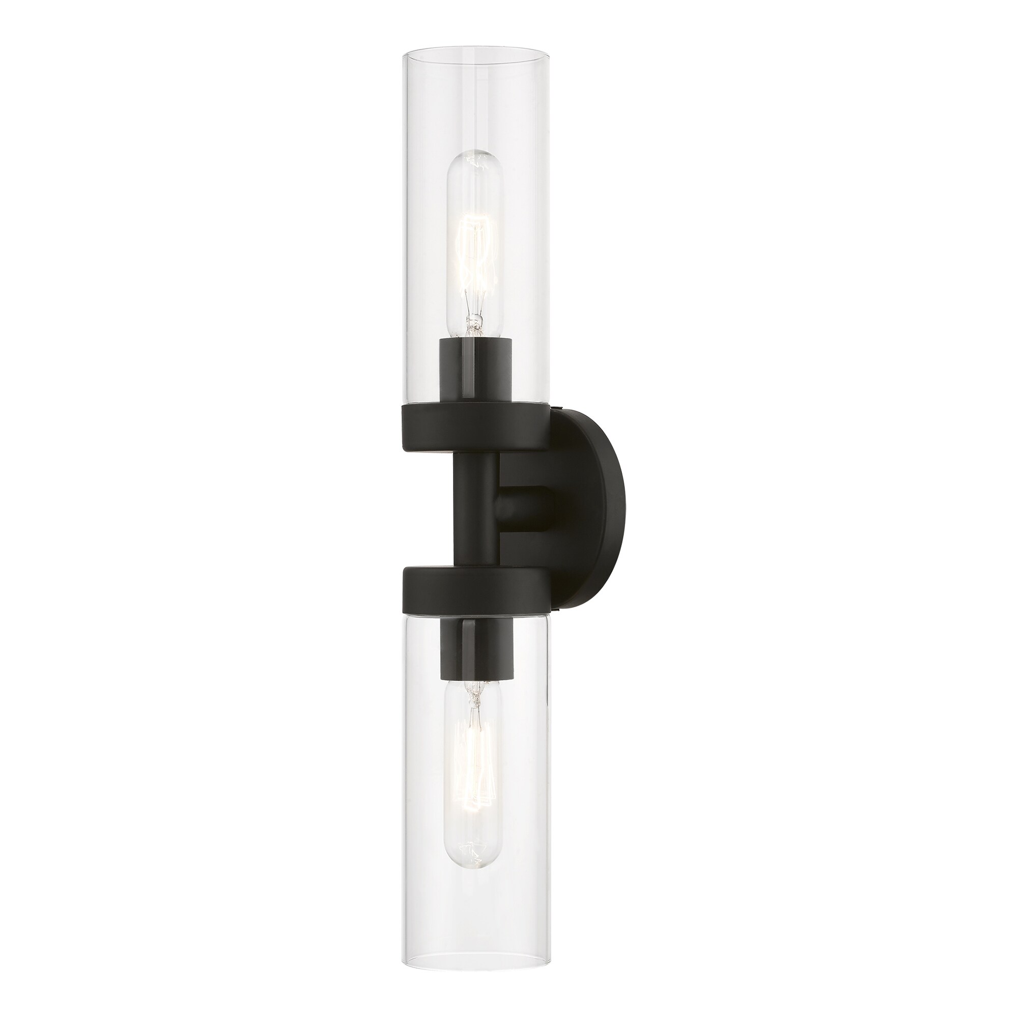 Black Steel 2-Light Vanity with Clear Glass Shades
