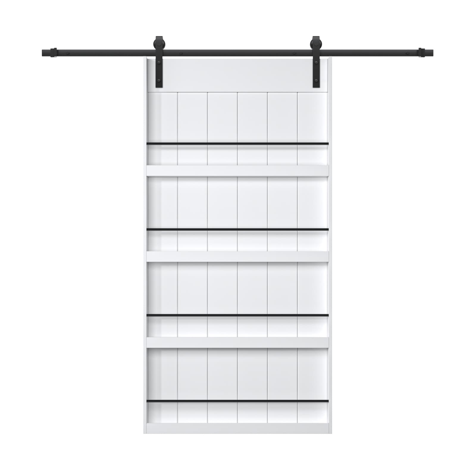 JUJUBON IN-BDWT-BD1-BS-42 42-in x 84-in White Square MDF Solid core Single Barn Door (Hardware Included)