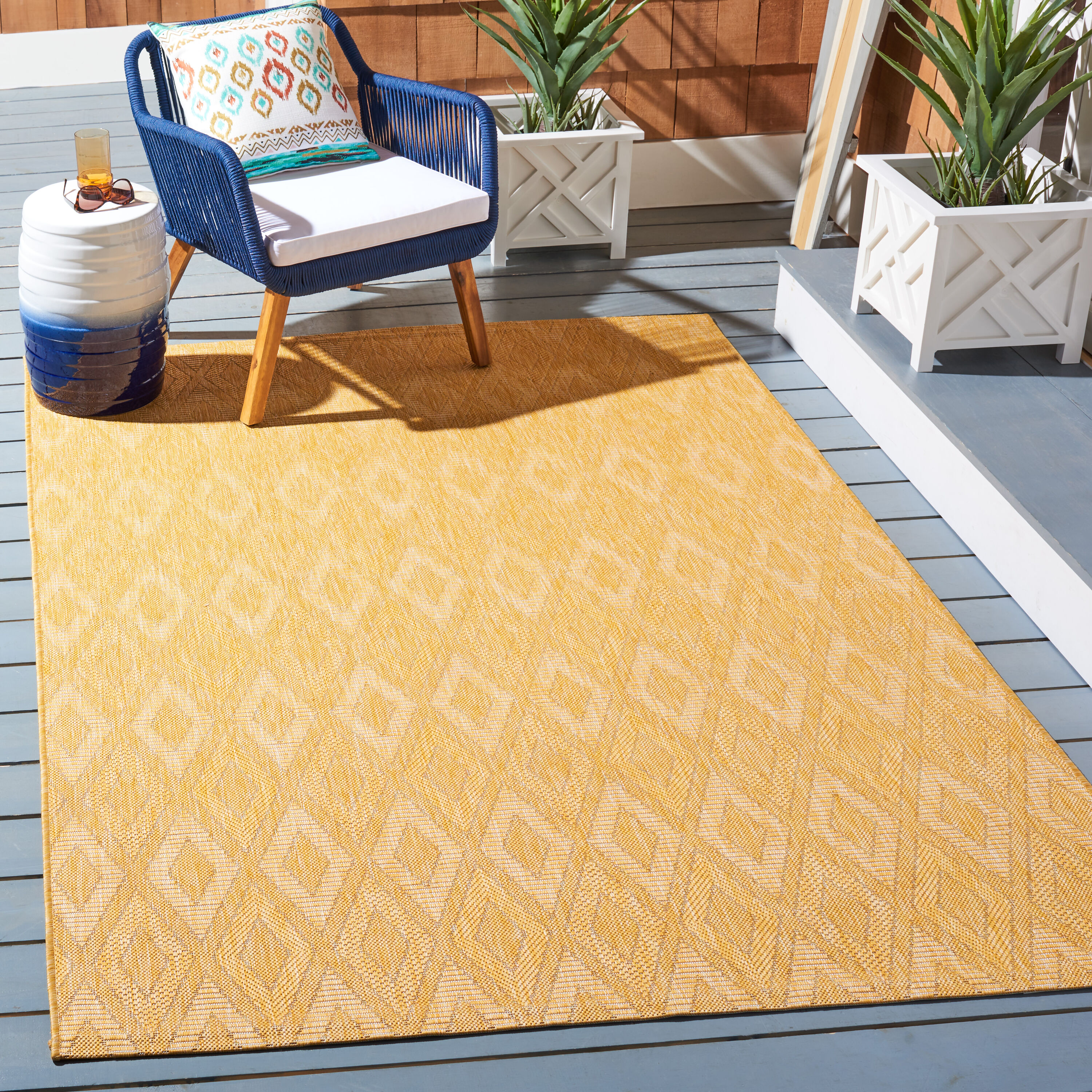 Safavieh CY8522-56022-810 Courtyard 8 x 10 (ft) Loomed Synthetic Gold Rectangular Indoor/Outdoor Geometric Southwestern Area rug