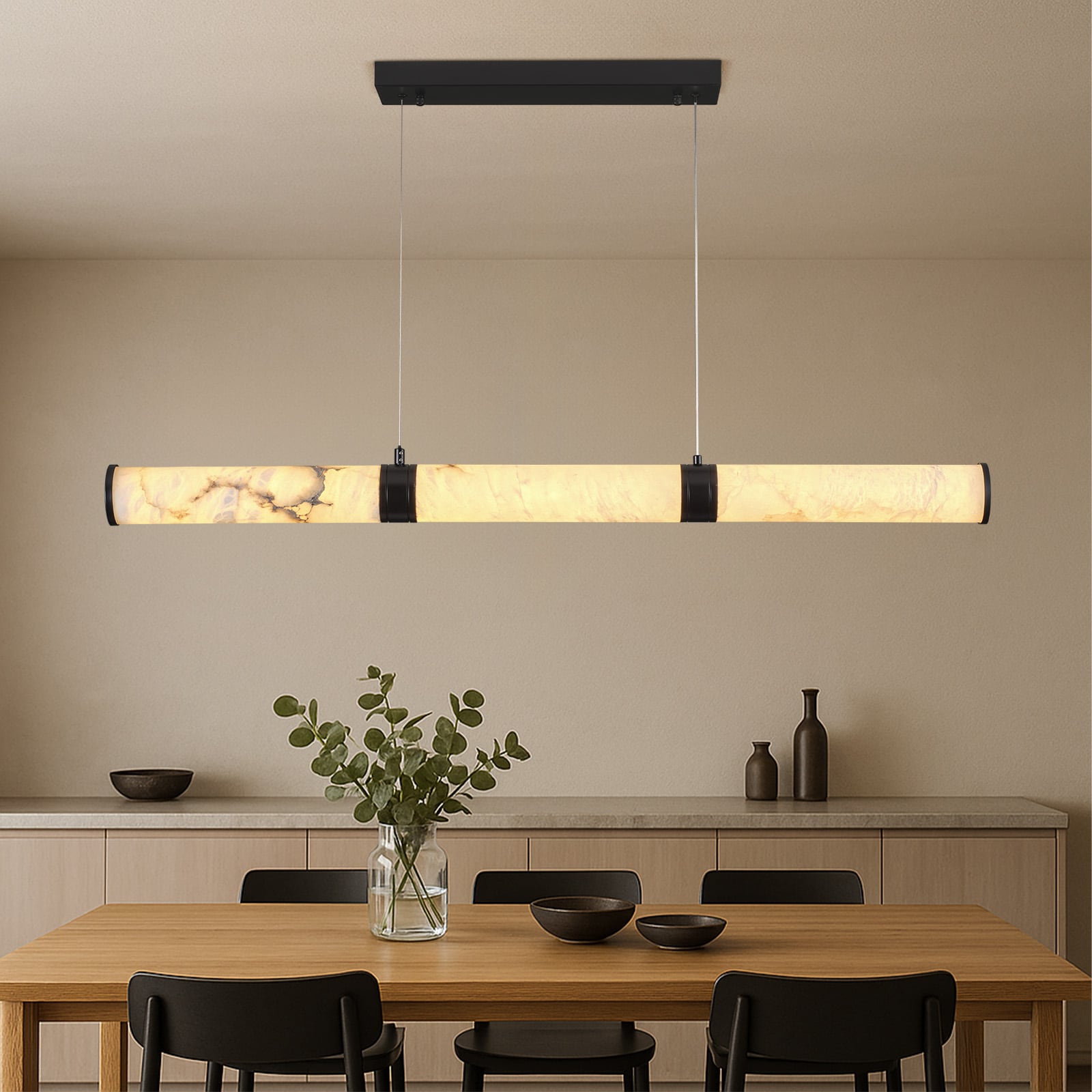 Kviflon Farmhouse Chandelier 47.2 Inch 16 Light Cylinder Alabaster Chandelier for Kitchen Island Dining Room Foyer Living Room Staircase