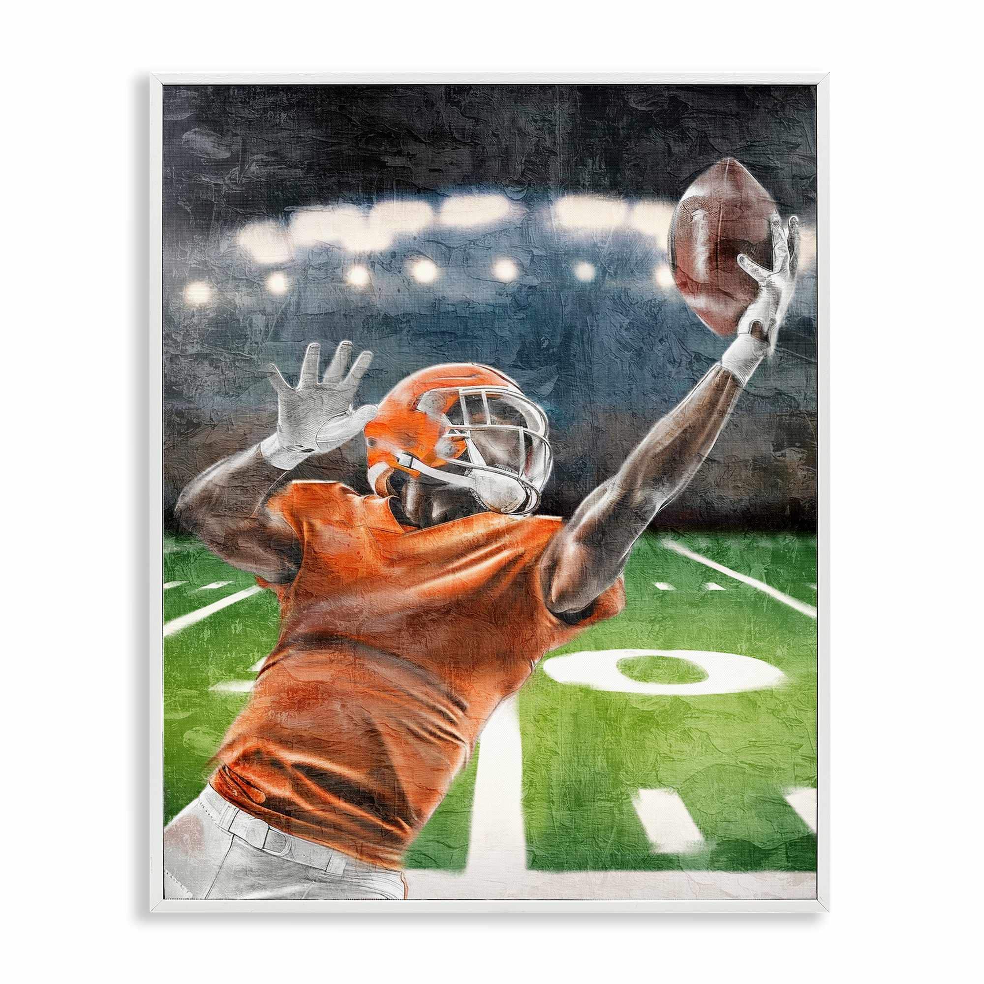 Stupell Industries BS-090-WFR-11X14 Athlete Catching Football White Framed Giclee Art By Kim Allen 11 x 14