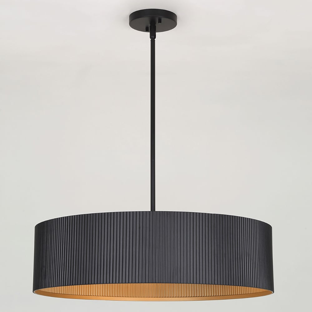 Black Drum Industrial Chandelier with Gold Interior
