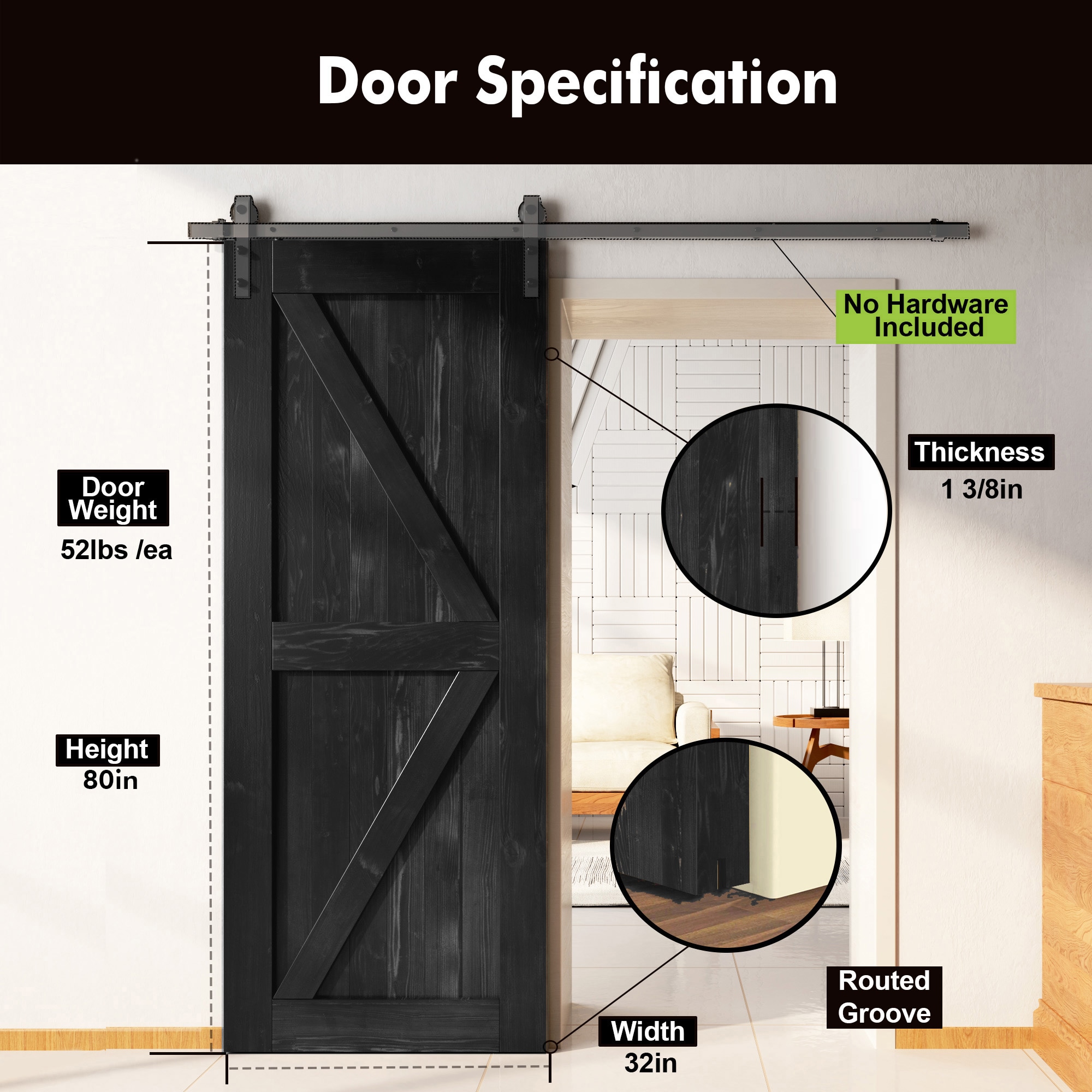 HOMACER 3280F-BLACK Barn-Doors - View #3