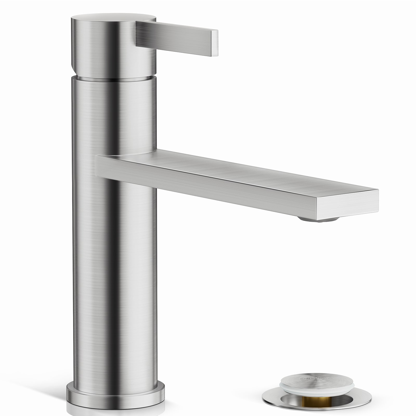 Phiestina LWFH02-BN Brushed Nickel Single hole 1-handle Low-arc Commercial/Residential Handle Bathroom Sink Faucet with Drain