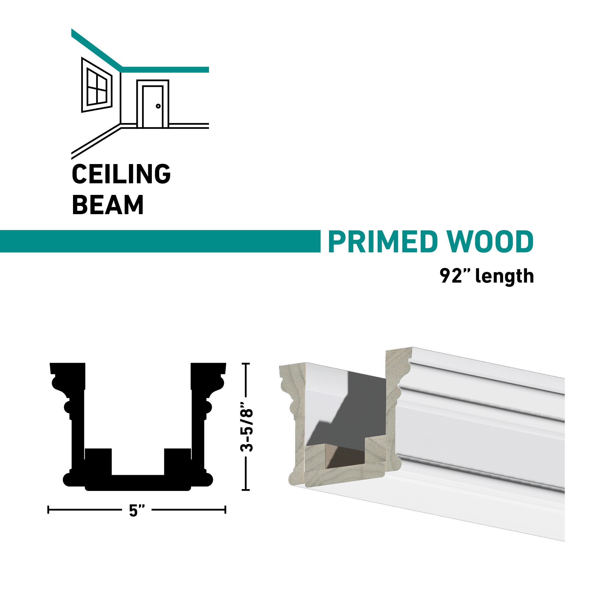Ornamental Mouldings BEAMPRM07-92PWH5X3 Faux-Beams - View #3