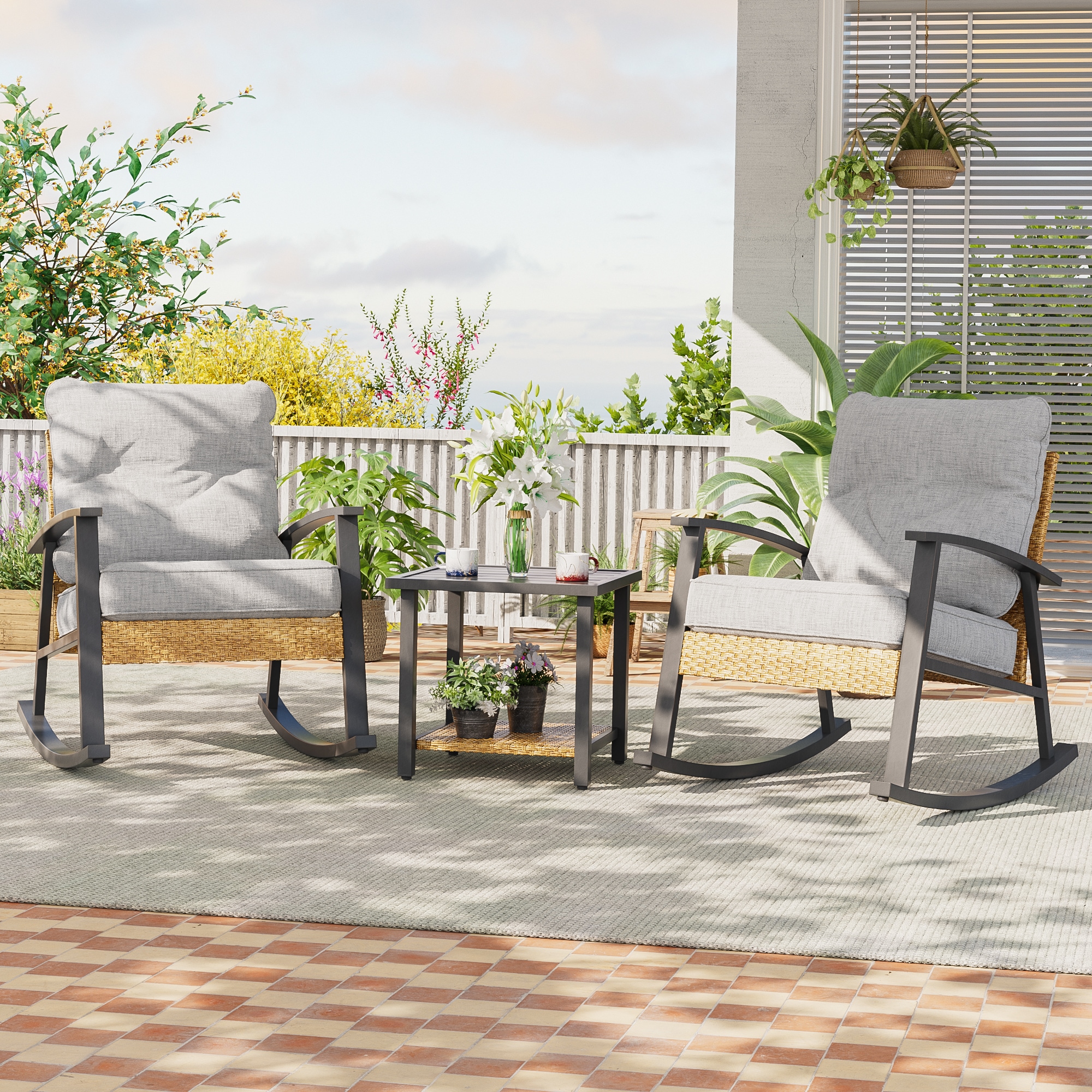 ACEGOSES LW-RC-02LY Skytop 3 -Piece Wicker Patio Conversation Set with Gray Cushions