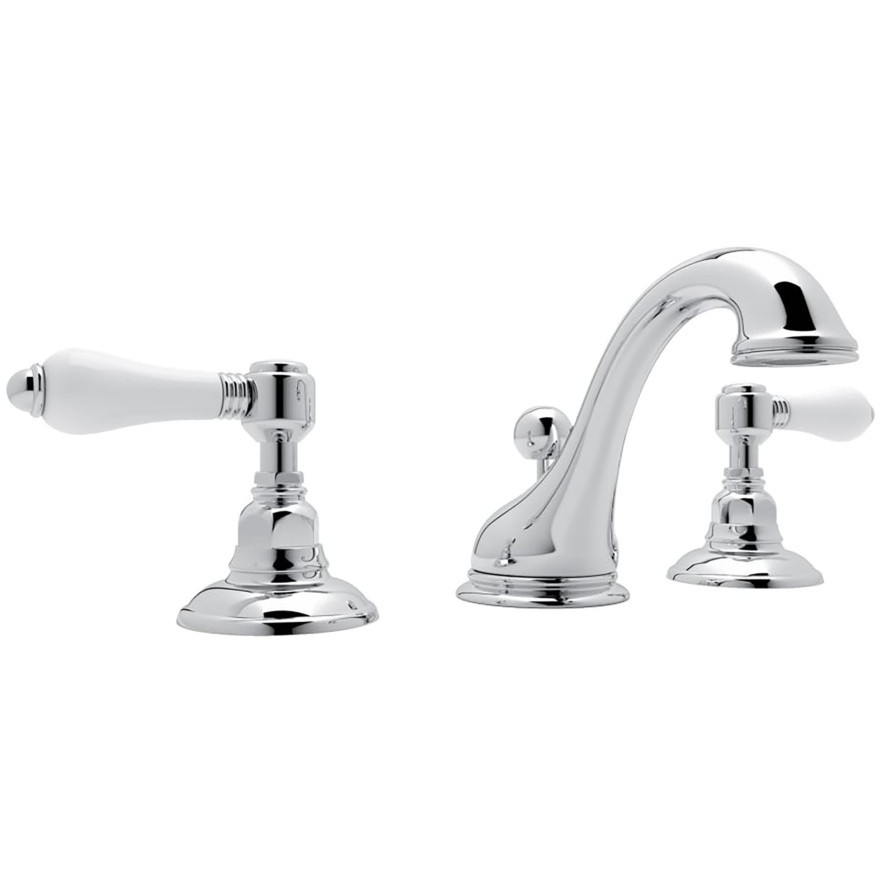 Elegant Viaggio Polished Chrome Widespread Bathroom Faucet with Porcelain Levers