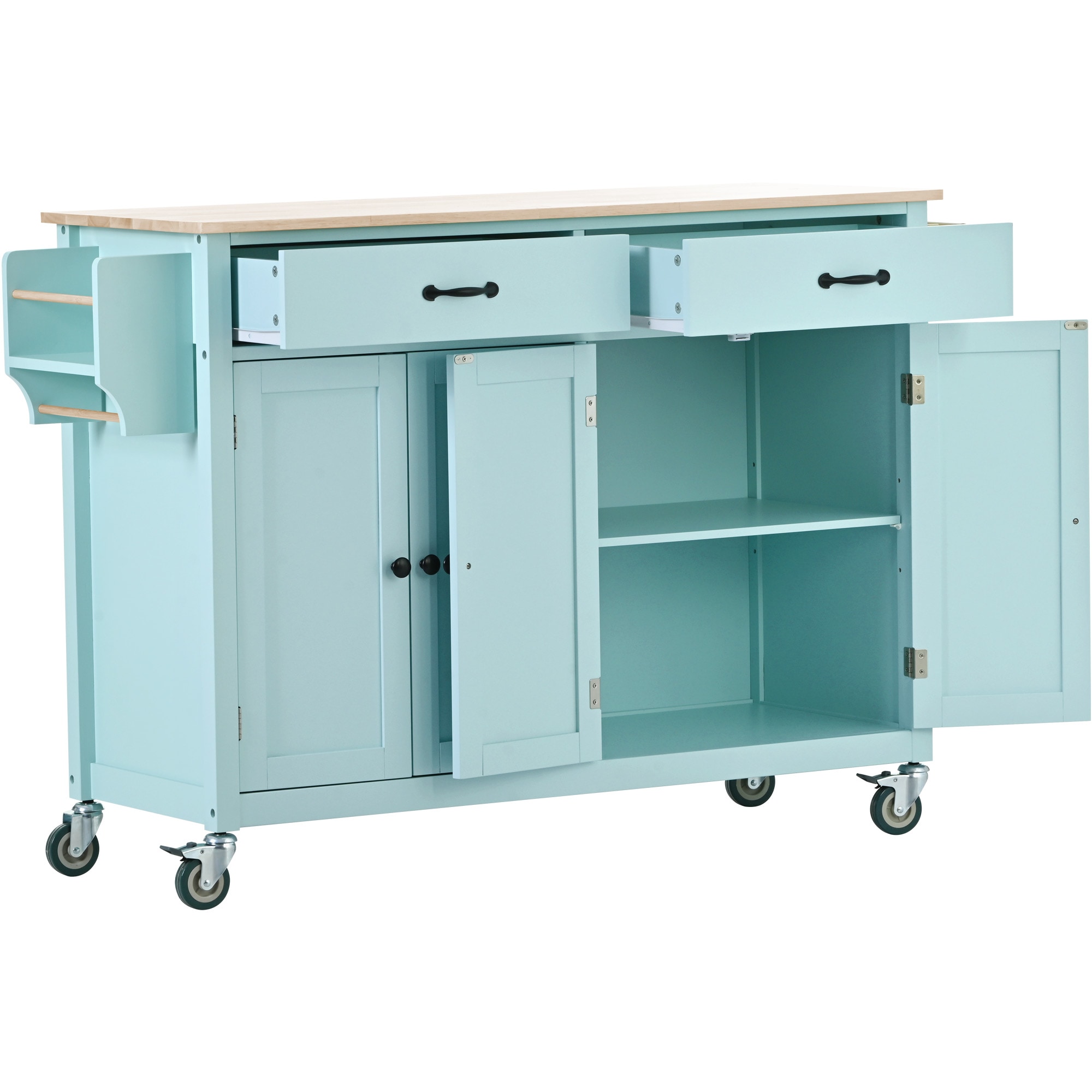 BABOOM Black Mdf Base with Wood Top Rolling Kitchen Island (18.5-in x 48.5-in x 36.5-in)