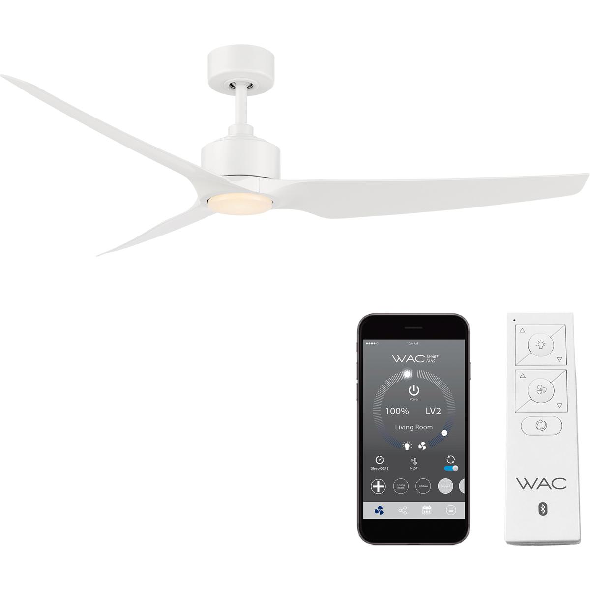 WAC Lighting - Stella 60-in Matte White LED Uncovered Outdoor Ceiling Fan With Light and Remote C...