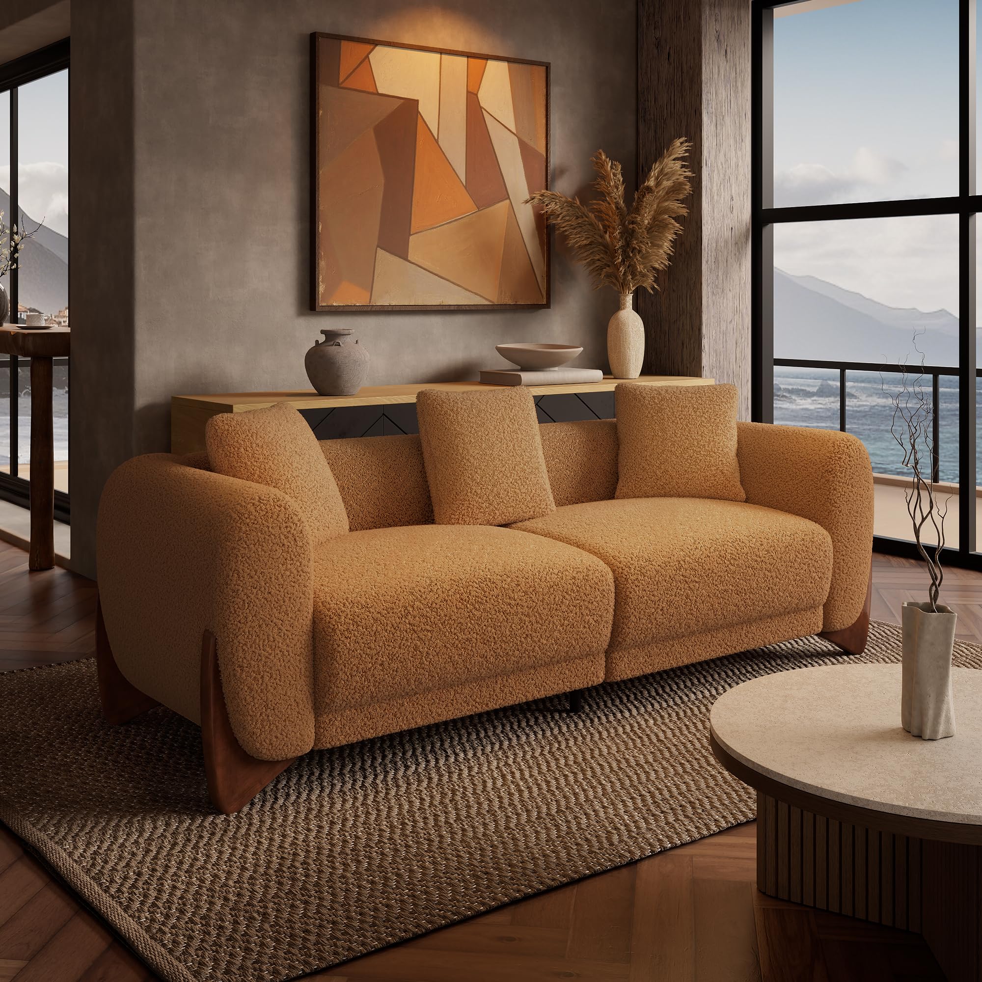 FARATI CLOUD Boucle Couch 87-in W Modern Caramel 3-seater Sofa