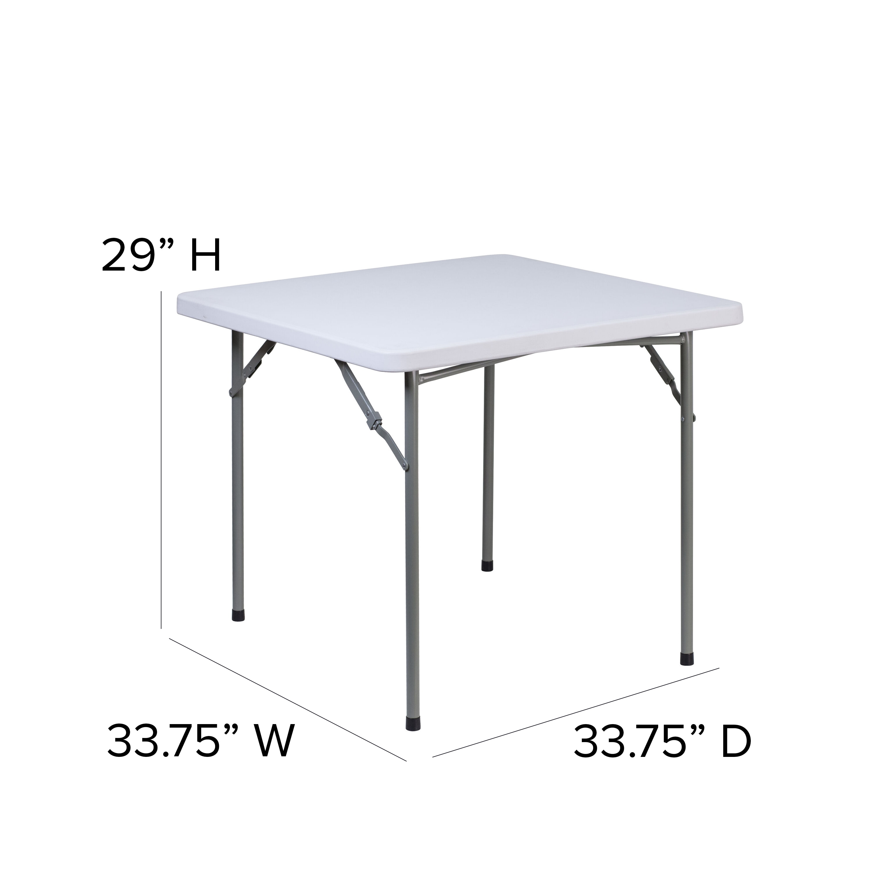 Granite White Square Plastic Folding Table with Gray Metal Frame