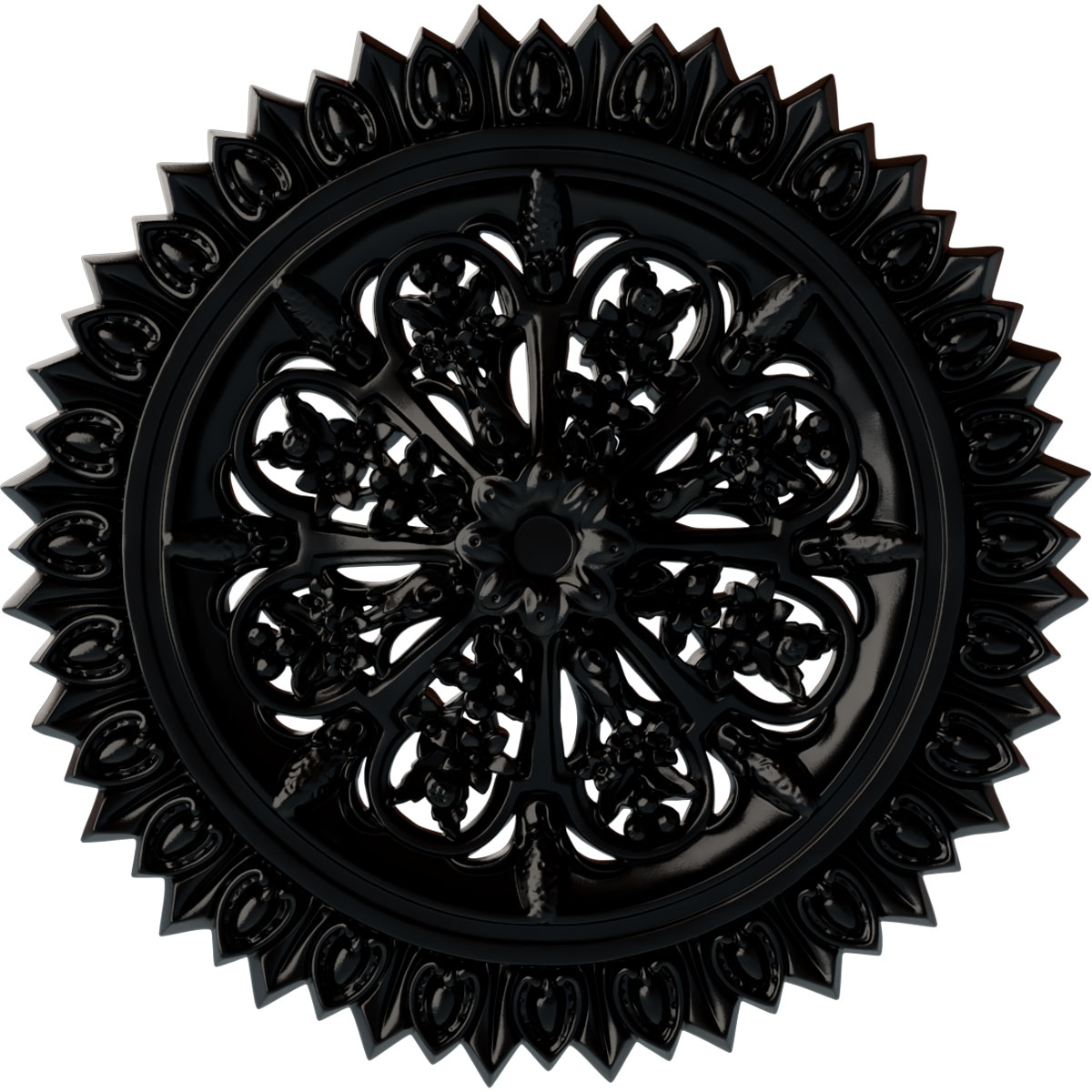 Ekena Millwork CM24LABLF Lariah 24.75-in W x 24.75-in L Painted Jet Black Polyurethane Whole Ceiling Medallion