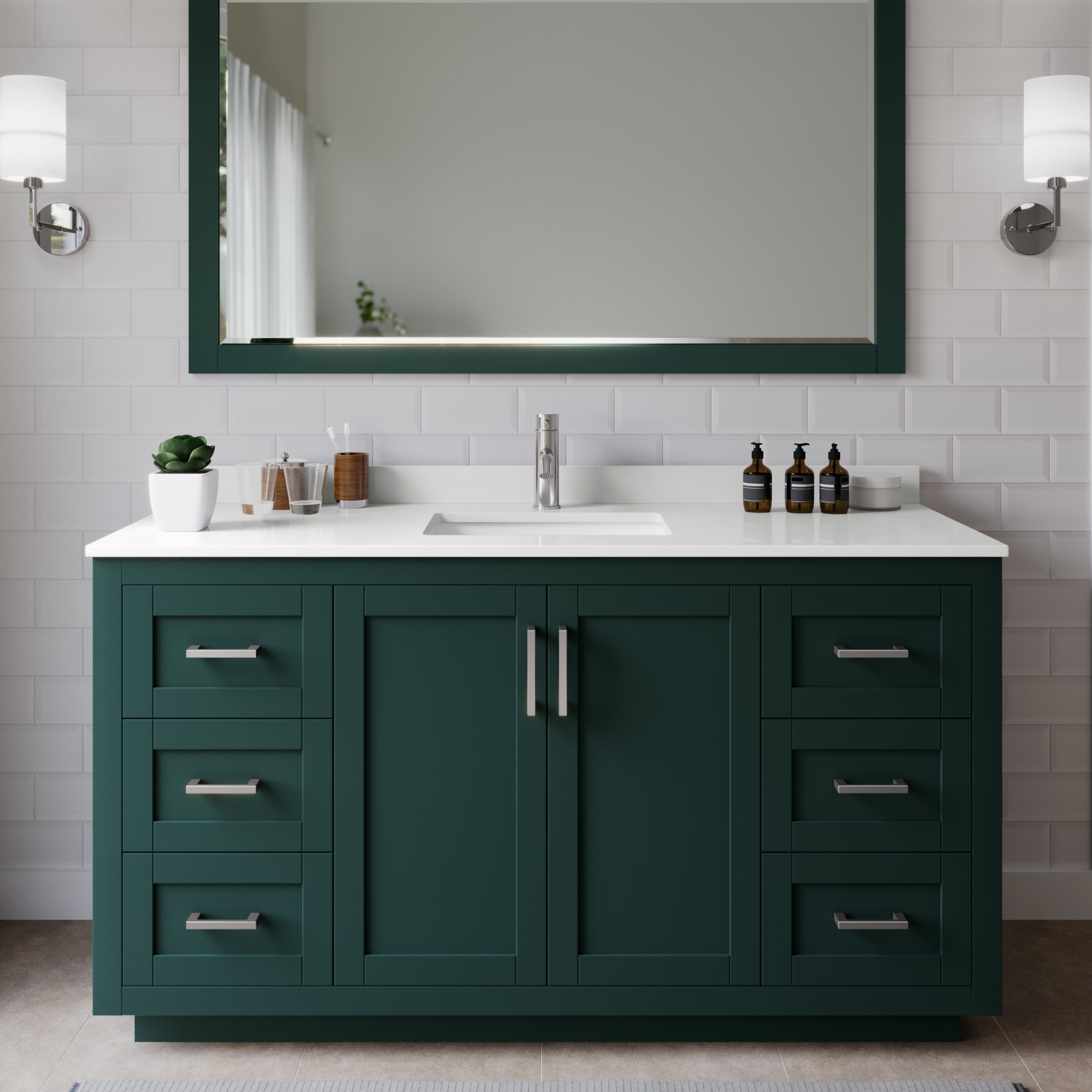 Wyndham Collection WCF292960SGEWQUNSMXX Miranda 60-in Green Undermount Single Sink Bathroom Vanity with White Quartz Top
