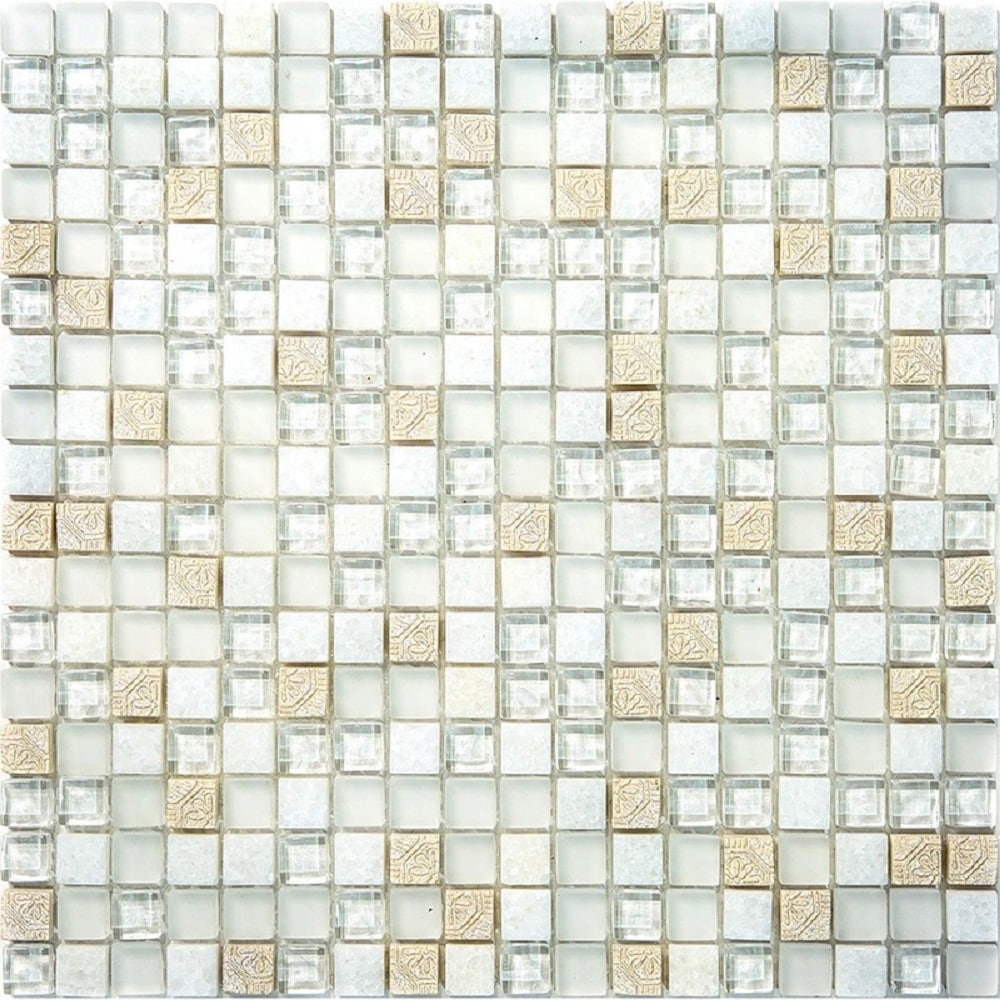 Apollo Tile APLBDA881591A Phoenix White 12-in x 12-in Glossy Natural stone Patterned Mosaic Wall Tile ( 4.75-sq ft Carton )