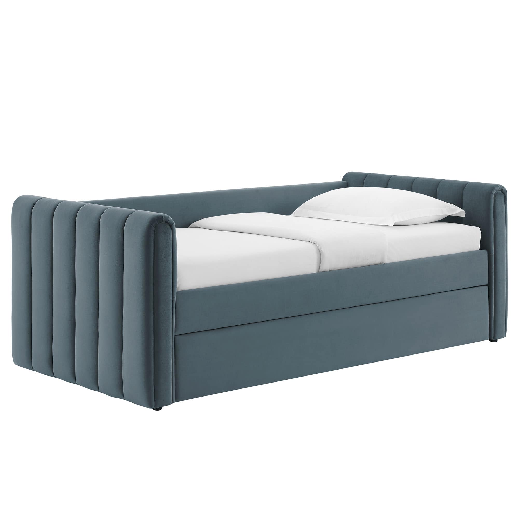 Modway  Veyla Channel Tufted Performance Velvet Twin Daybed With Trundle in Cadet Blue