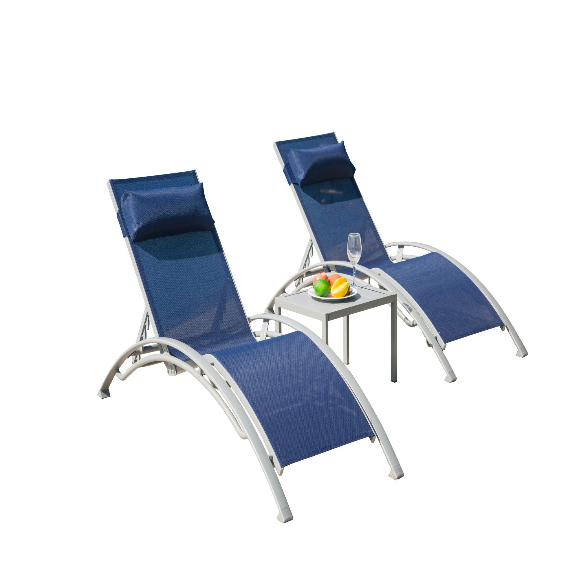Miki Shinly DOL-9831-24MI Outdoor Chaise Lounge Set Set of 2 Powder-coated finish Aluminum Frame Stationary Chaise Lounge Chair with Sling Seat
