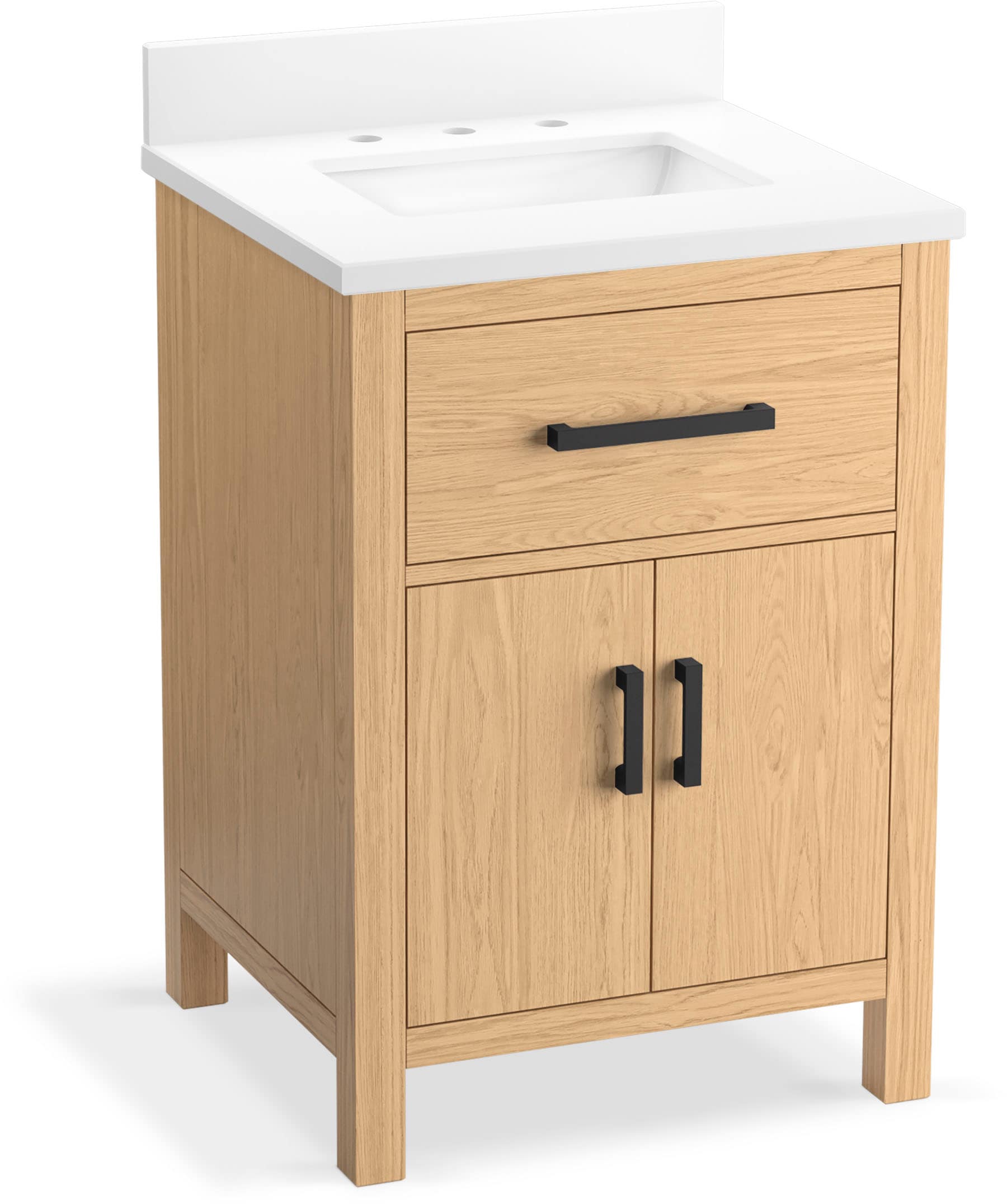 KOHLER 40637-BD1-WEK Kresla 24-in Light Oak Undermount Single Sink Bathroom Vanity with Pure White Quartz Top