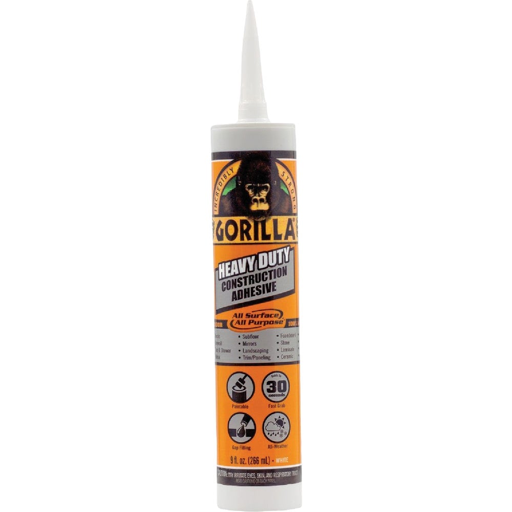 Gorilla DIB-A-261098QTY-3 Heavy Duty Construction Adhesive - 9 Ounce Cartridge (Pack of 3) - Strong Waterproof Quick-Dry
