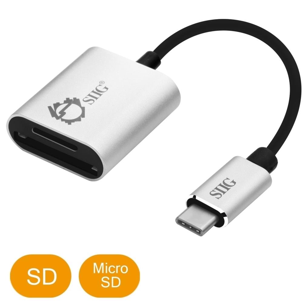 SIIG SYBA19352  JU-MR0F12-S1 USB-C 2-in-1 Card Reader for SD and Micro SD- Silver