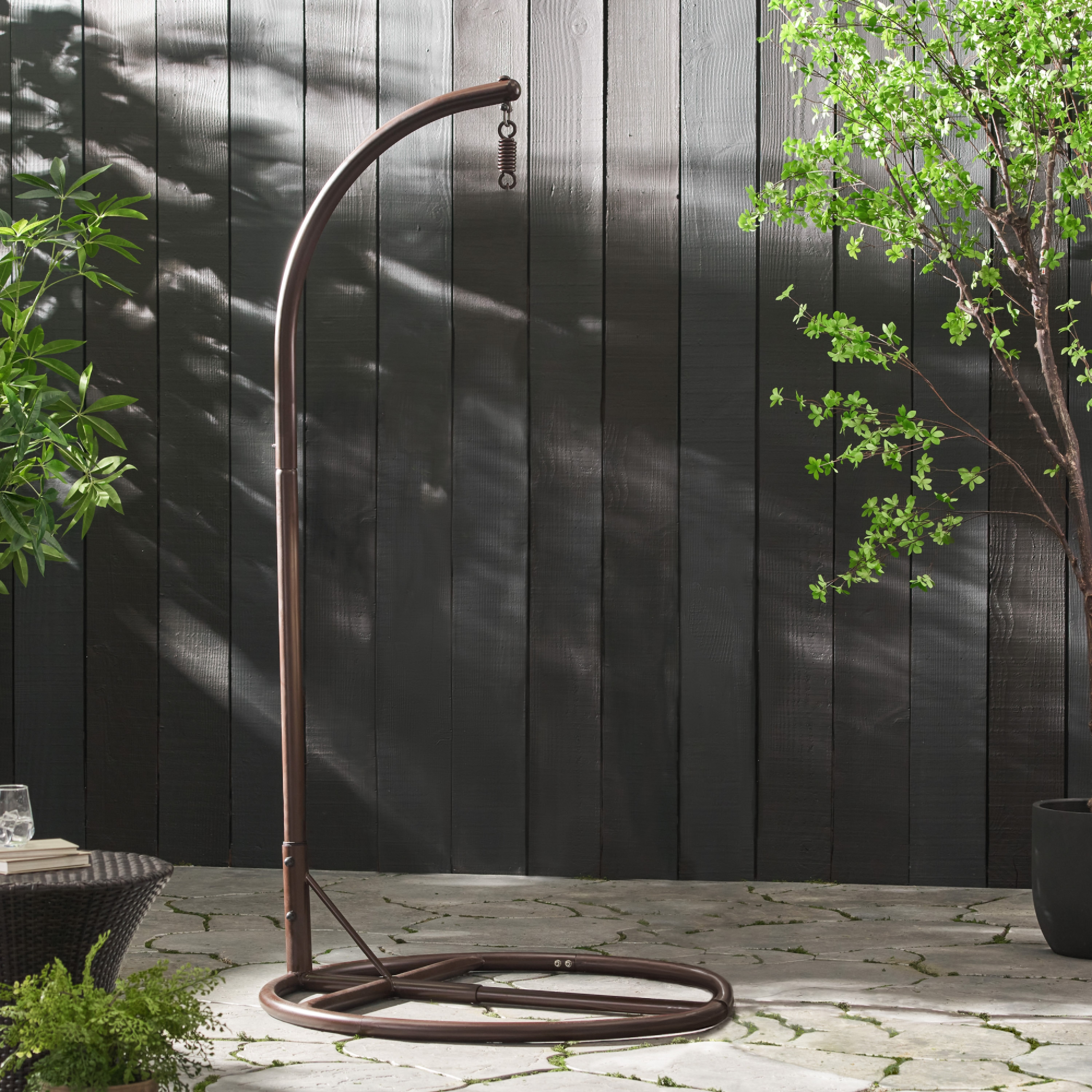 Christopher Knight Home 311861 Malia Wicker Hanging Chair with StandLight Brown and Brown and Beige