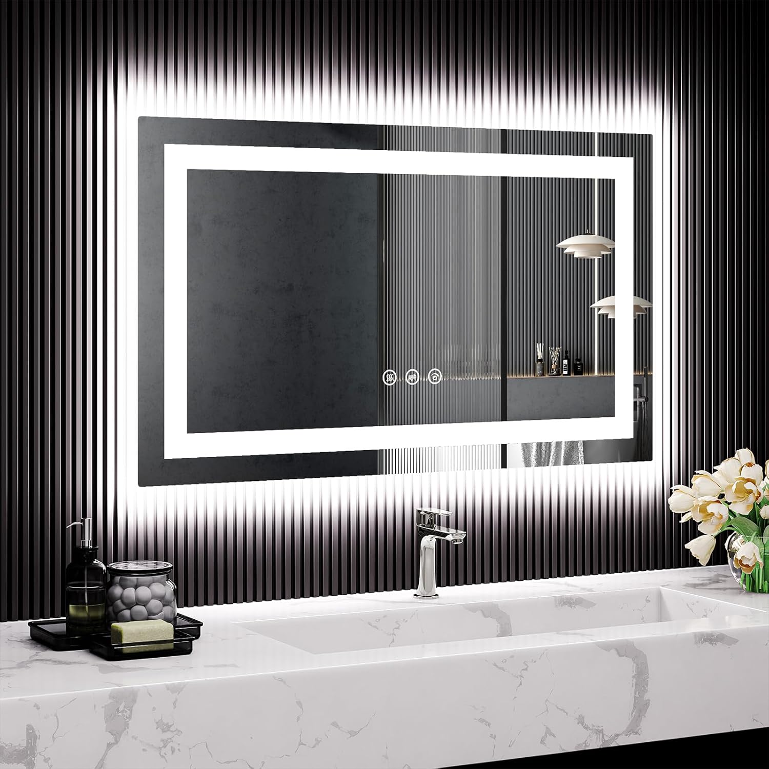 Qeetex SUN-PHO-11FWKHBF 40 x 24 Inch LED Bathroom Mirror with Front and Backlight Wall Mounted Vanity Mirror