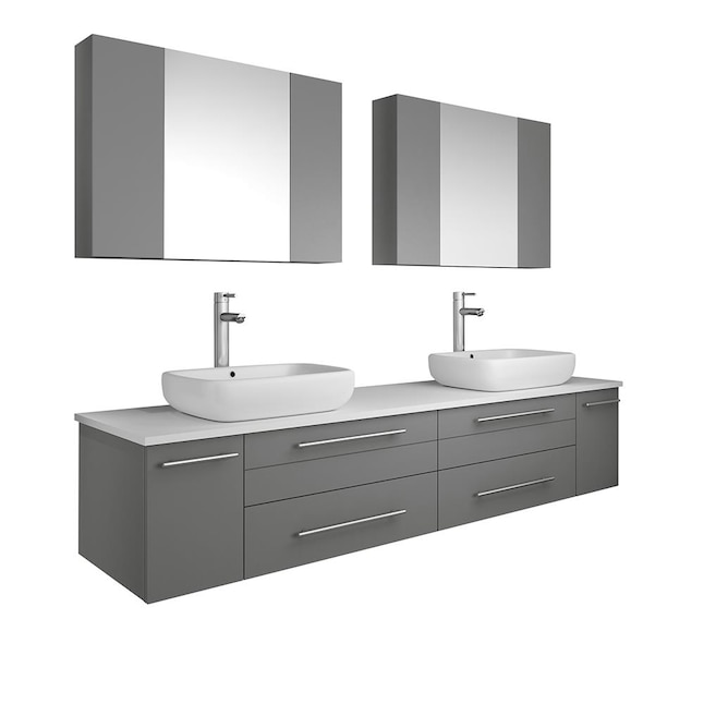 Gray Double Sink Bathroom Vanity, Modern Floating Vanity With Vessel Sink