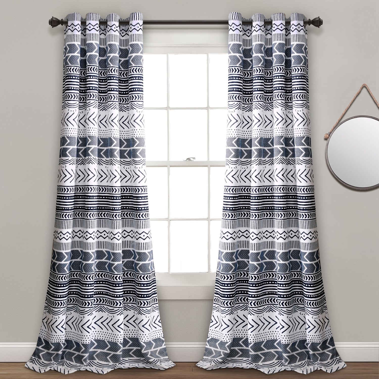 Lush Decor 16T003173 84-Inches Navy Geometric Light filtering Grommet Curtain panel pair
