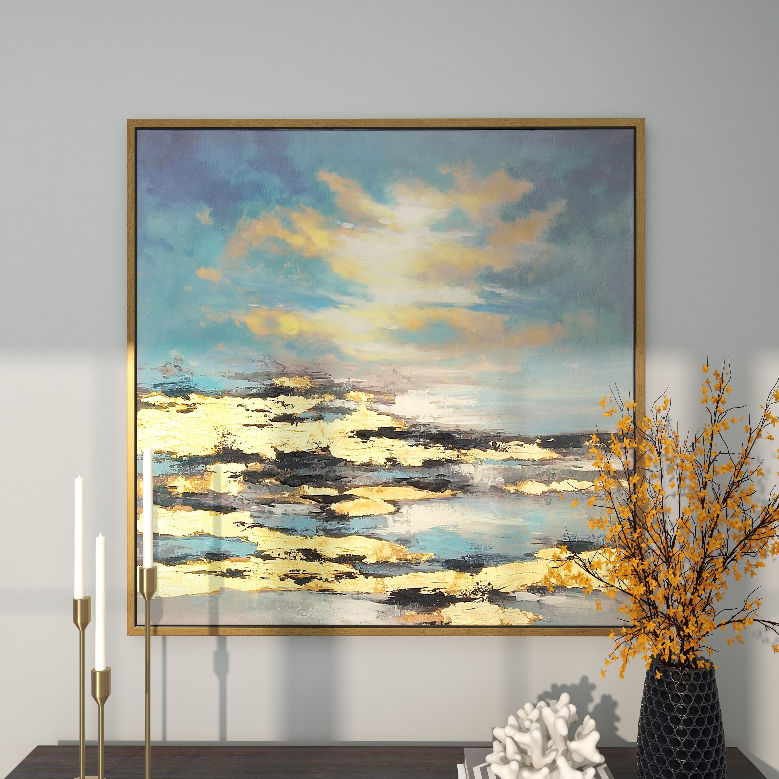 Blue and Gold Abstract Landscape Canvas Wall Art