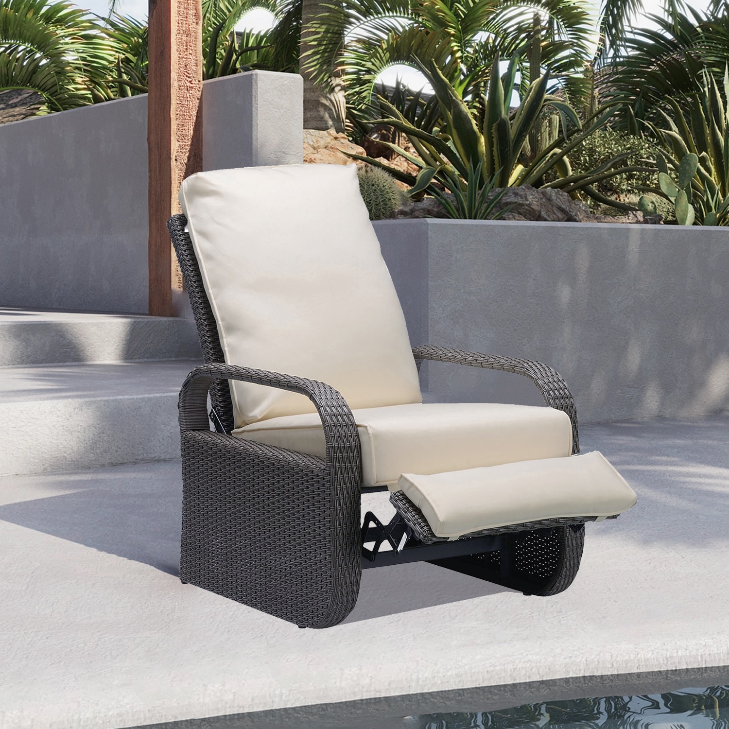 PEAK HOME FURNISHINGS Recliner Chair Wicker Black Metal Frame Stationary Recliner  Chair(s) with Red Olefin Cushioned Seat in the Patio Chairs department at