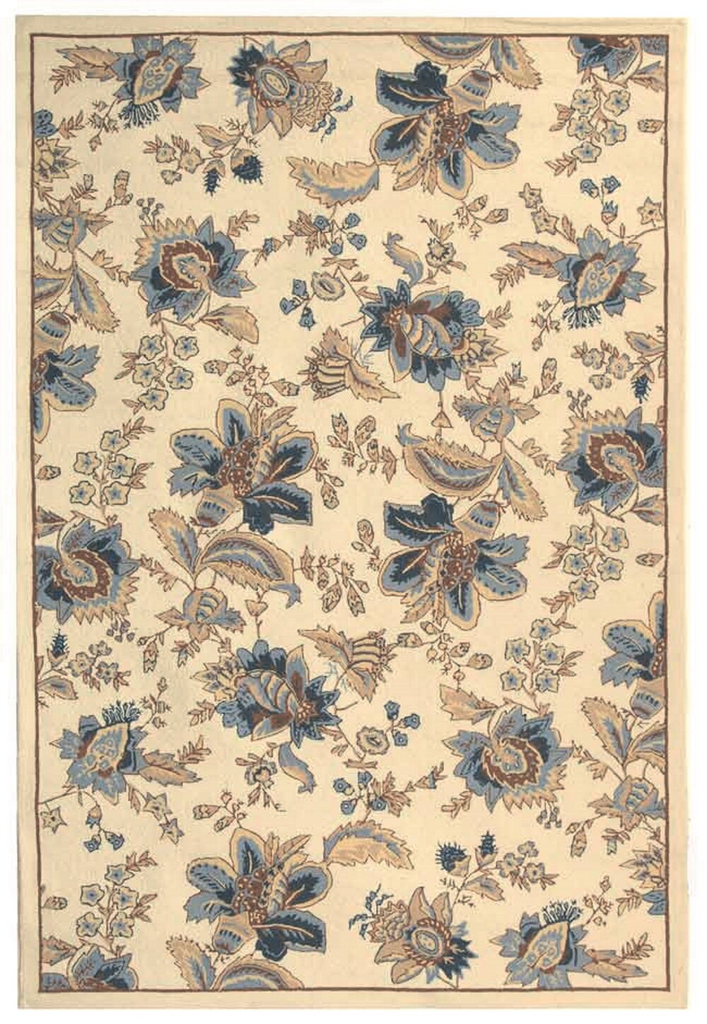 Ivory Floral Wool Hand-Hooked Rectangular Area Rug
