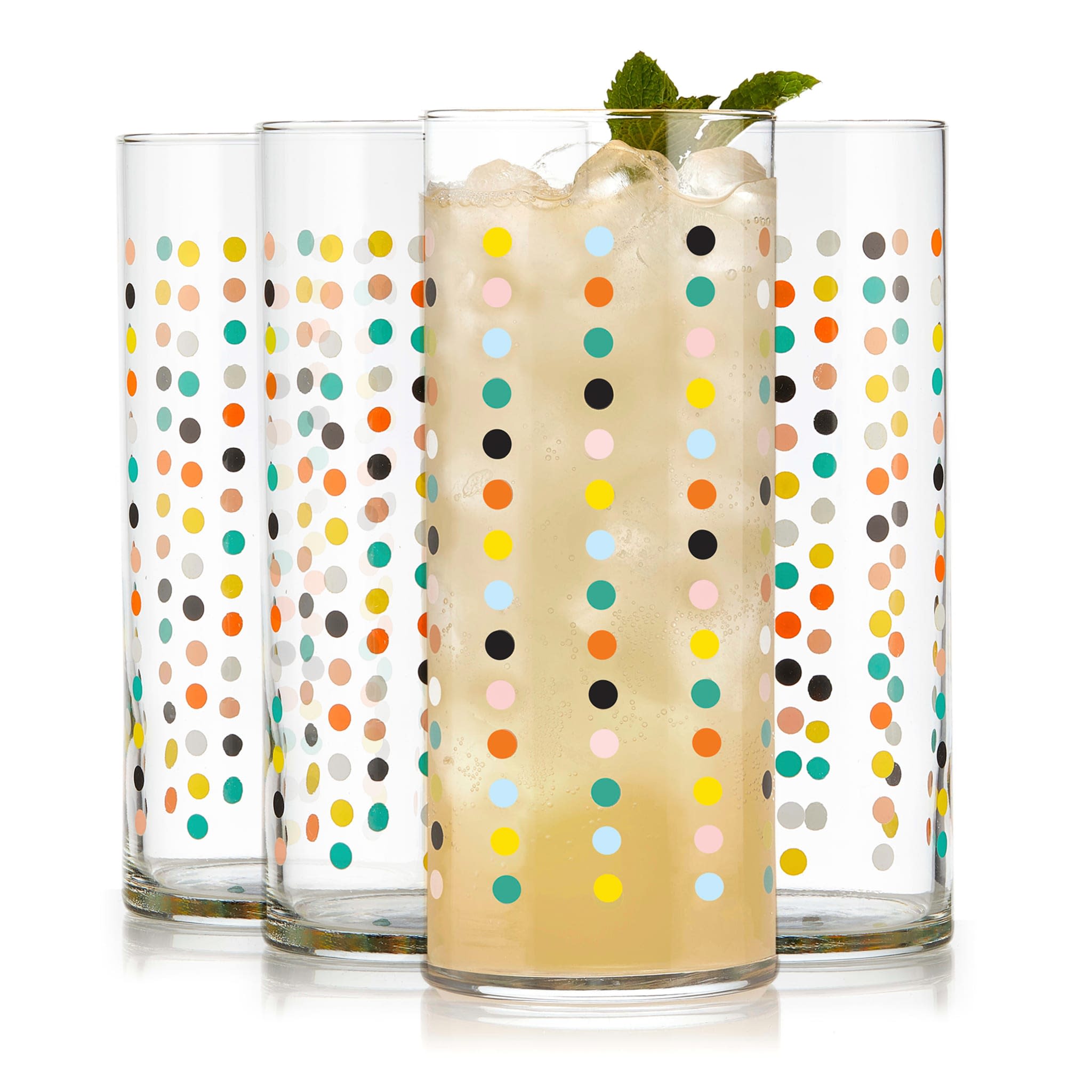 Libbey L14735 Vintage Flower Power Party Dots Cooler Glasses 16 ounce Set of 4