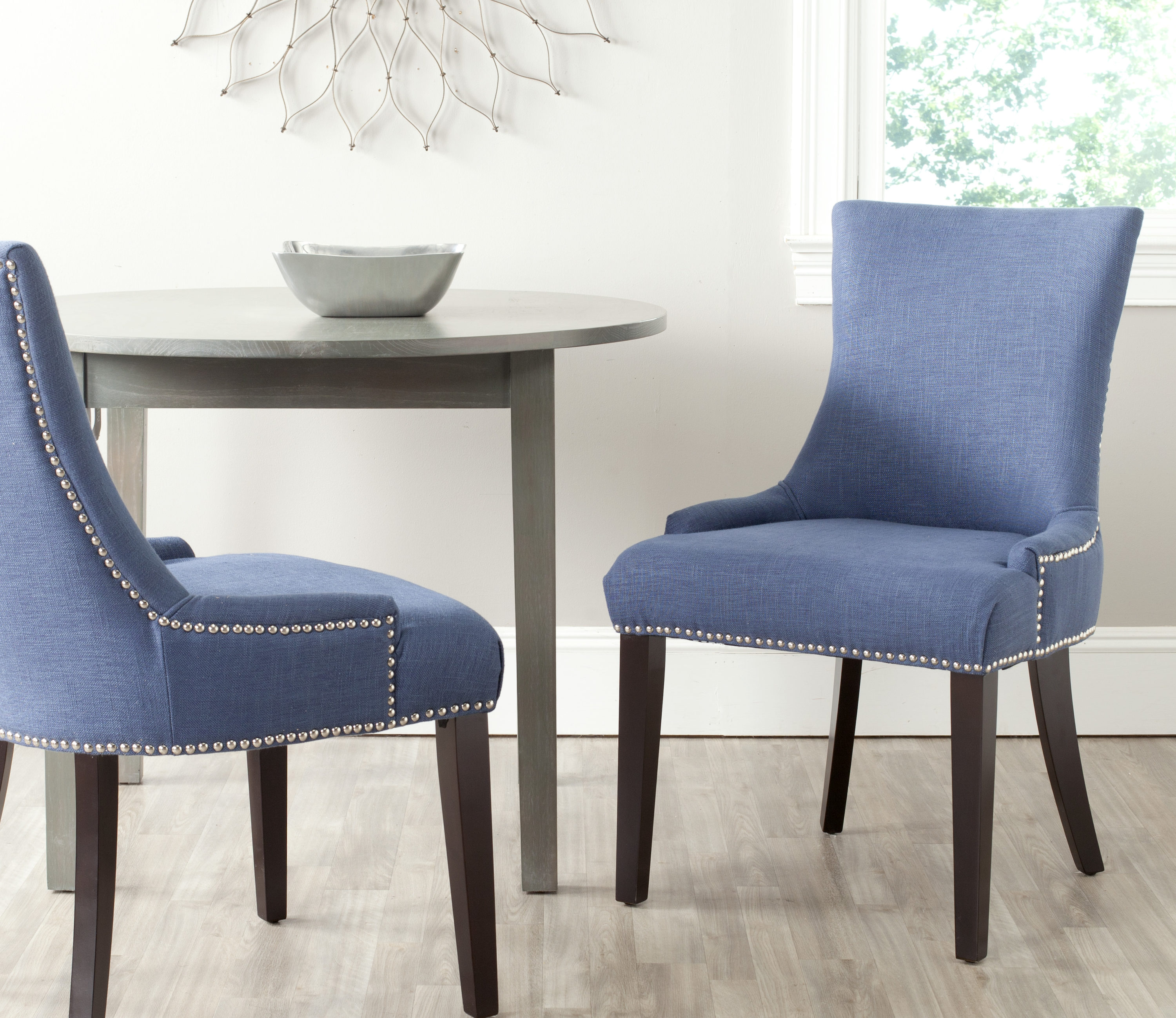 Transitional Linen Upholstered Parsons Side Chair in Blue