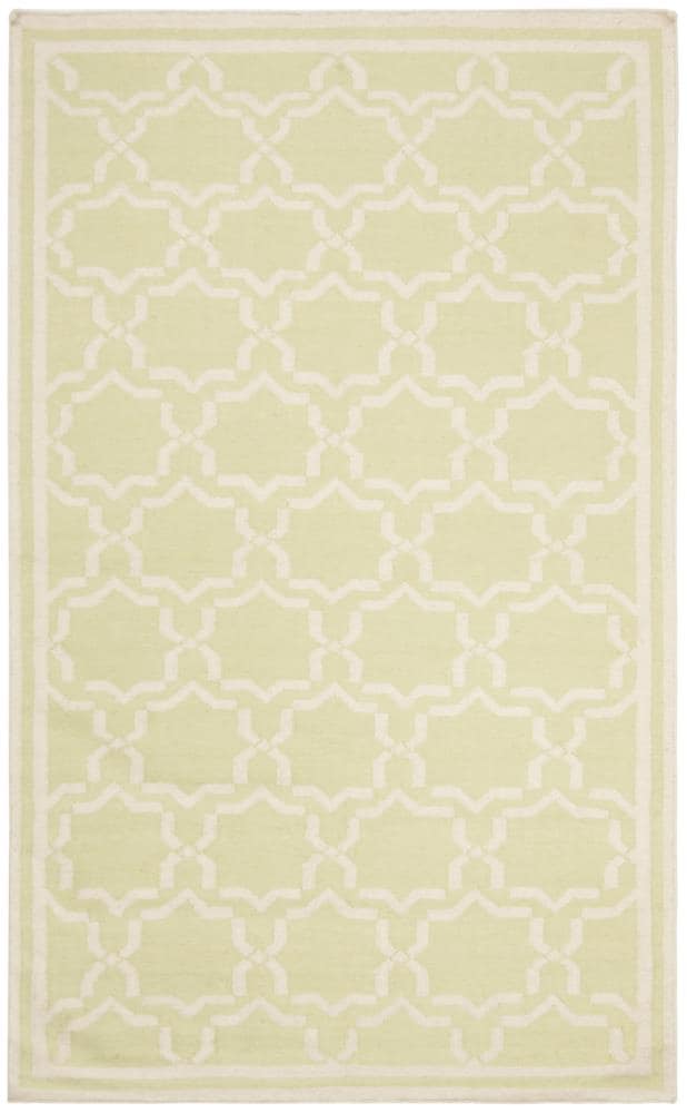 Safavieh DHU545C-5 Dhurries Talia 5 x 8 (ft) Wool Light Green/Ivory Rectangular Indoor Geometric Coastal Area rug