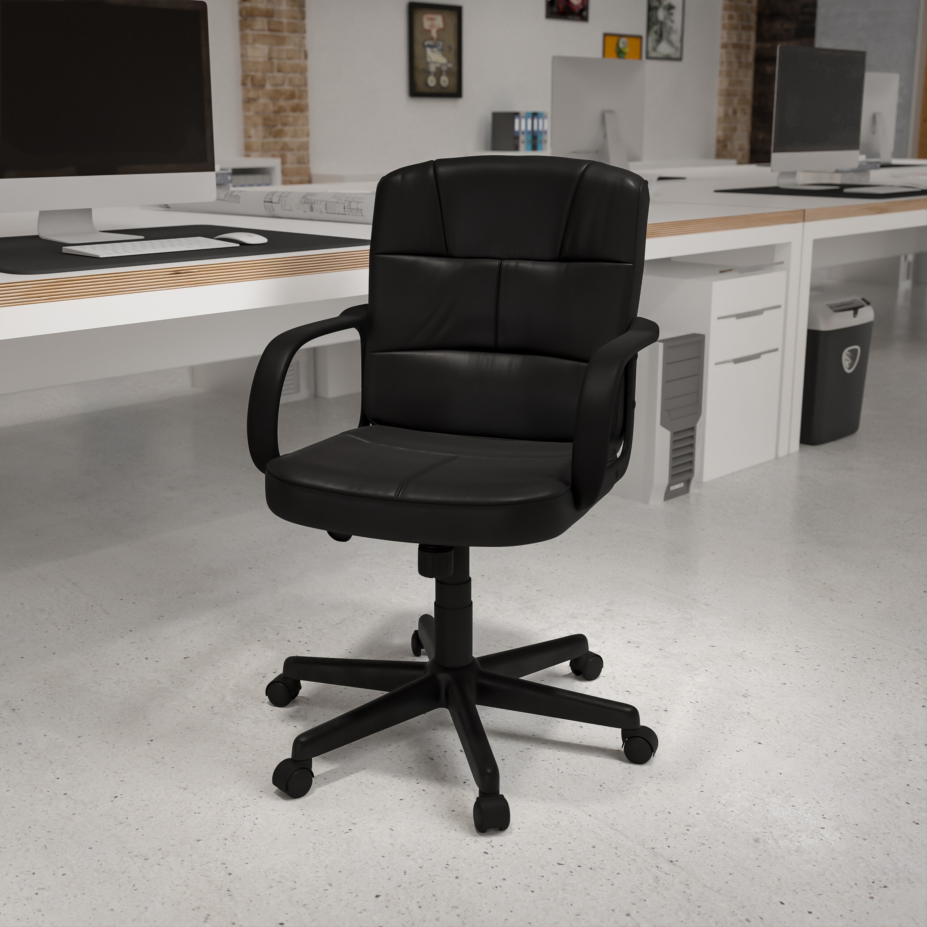 ErgoFlex Black LeatherSoft 360 Swivel Task Chair with Metal Base