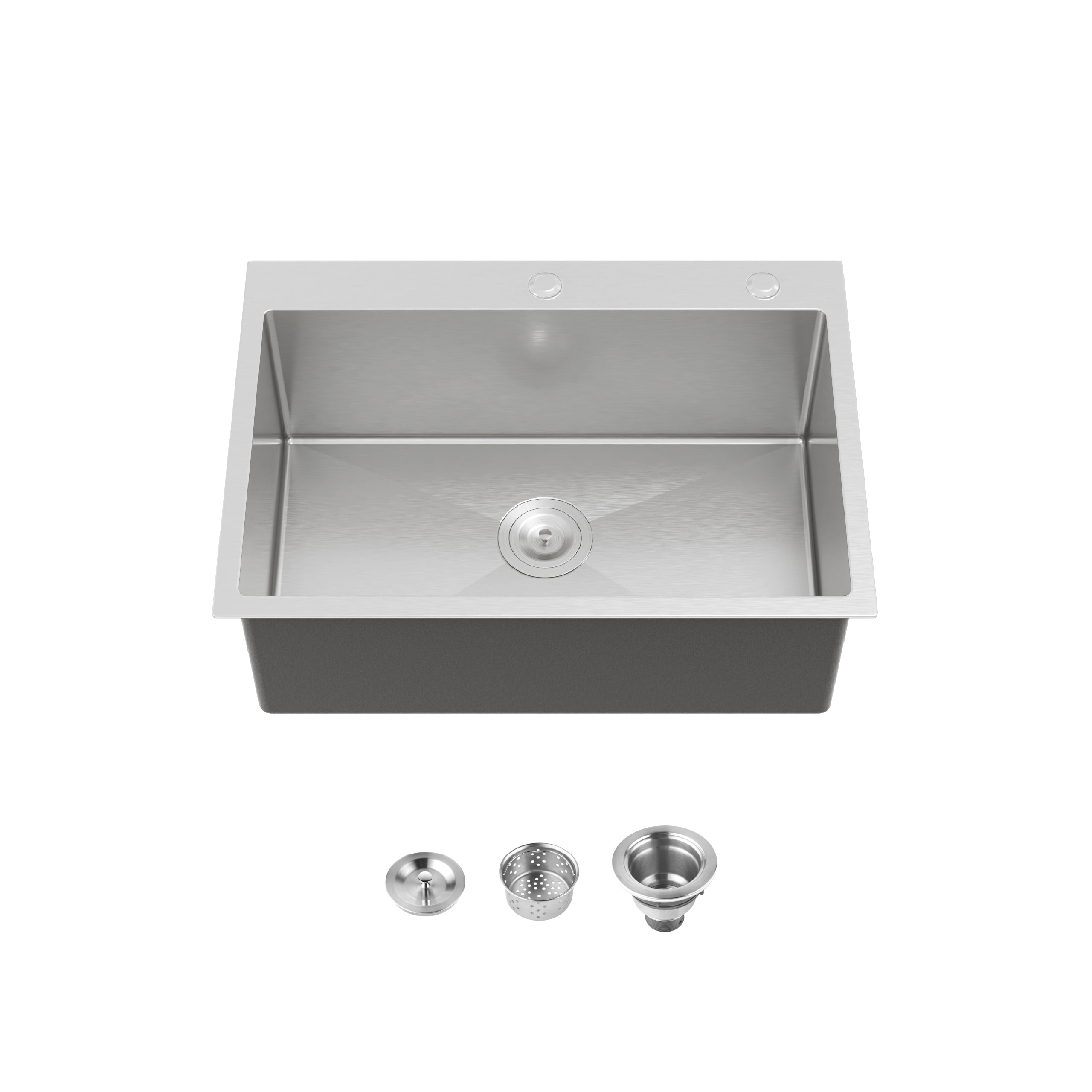 Rainlex 27 x 19 Inch Stainless Steel Kitchen Sink Single Bowl Drop-In Overmount Sink 16 Gauge Brushed Nickel Handmade Sink with Drain And Hooks