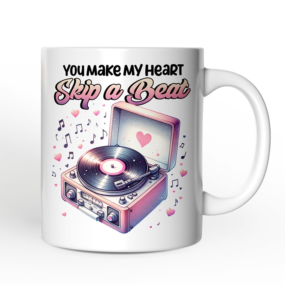 OrnamentallyYou NPCM288 You Make My Heart Skip a Beat Mug Vintage Turntable Vinyl Record Player Cute Gift
