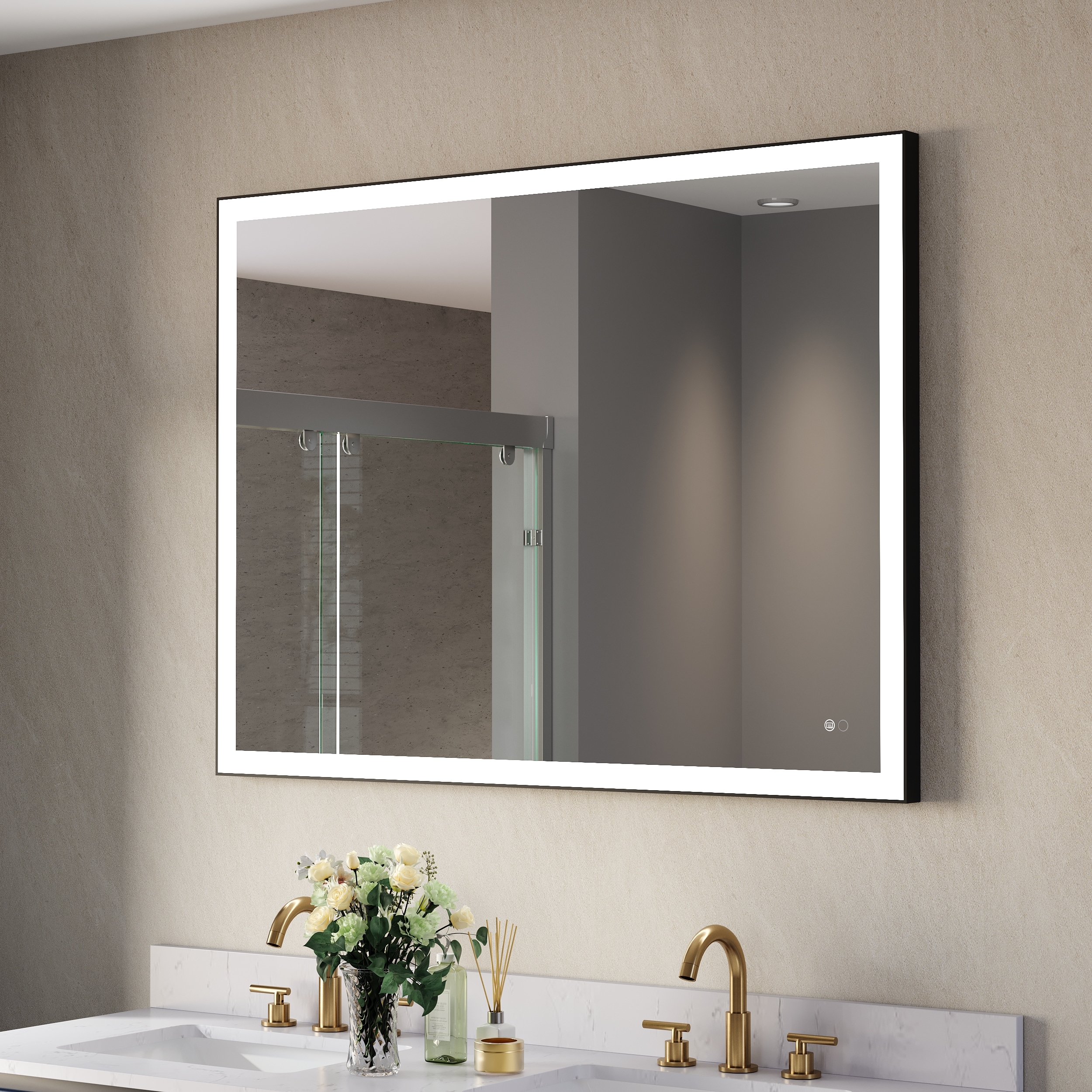 Forclover 36-in Framed Rectangle Dimmable LED Lighted Fog Free Bathroom Vanity Mirror