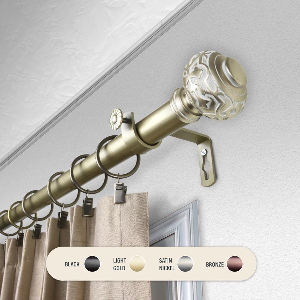 Hart & Harlow L100-49-663 1-in Gene 66-in to 120-in Light gold Steel Single curtain rod with Finials