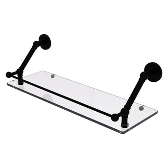 Monte Carlo 22 in. L x 3 in. H x 5 in. W Clear Glass Bathroom Shelf with Gallery Rail in Matte Black Monte Carlo 22 in. L x 3 in. H x 5 in. W Clear Glass Bathroom Shelf with Gallery Rail in Matte Black