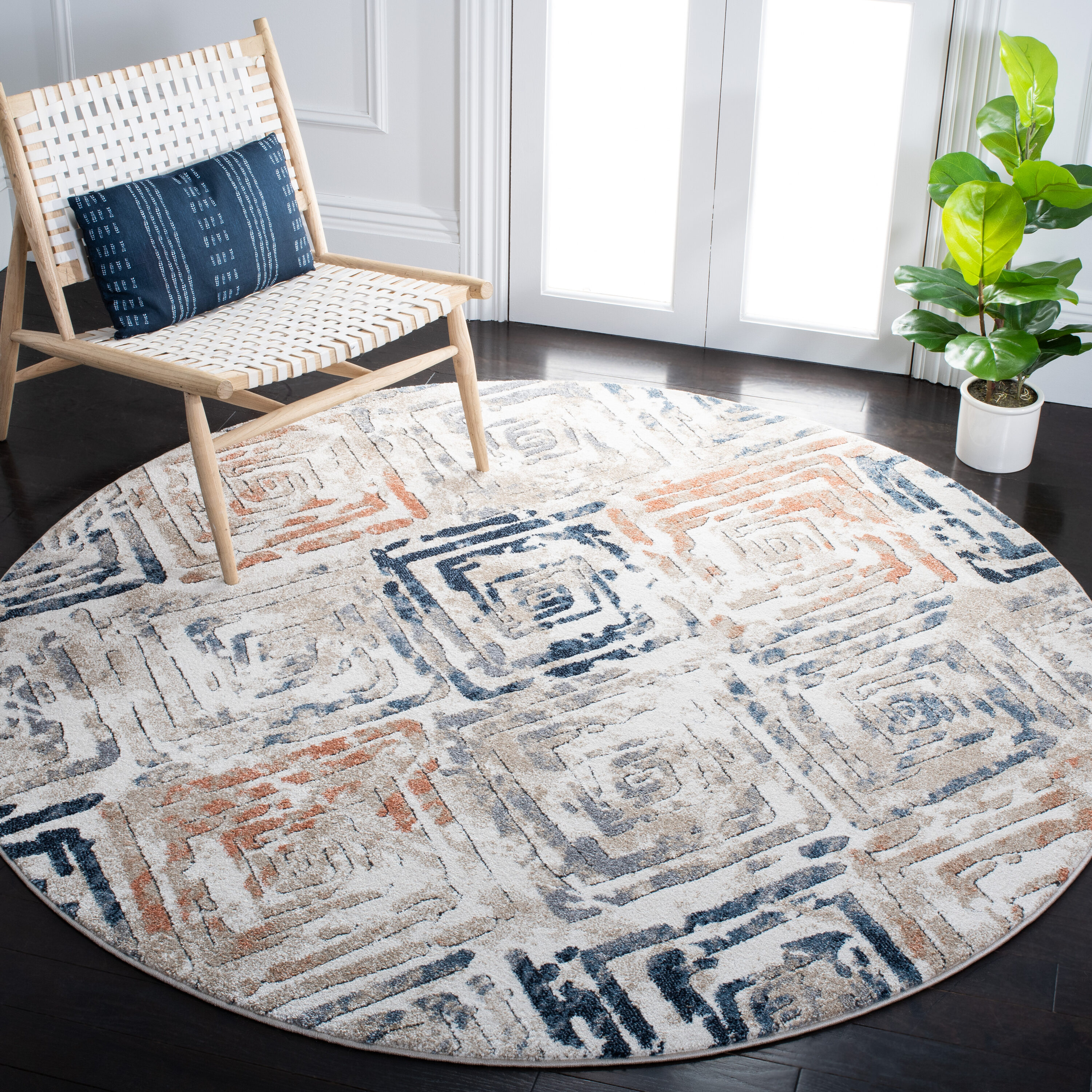 Safavieh Coppertone 324A Ivory/Navy 6ft-7in x 6ft-7in Round Rug