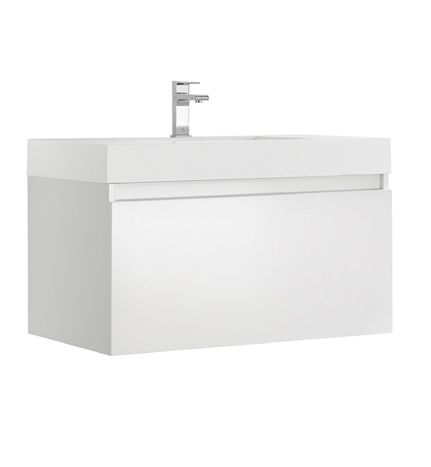Glossy White 36" Wall-Mounted Single Sink Vanity with Acrylic Top