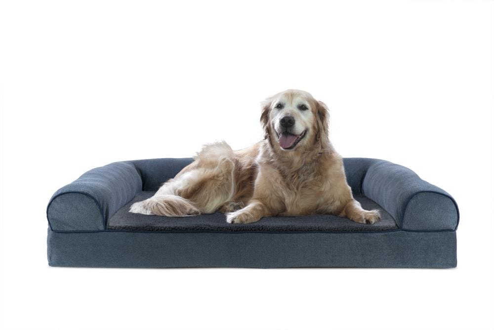 FurHaven Rectangular Orion Blue Polyester Bolster Dog Bed (Extra Large ...