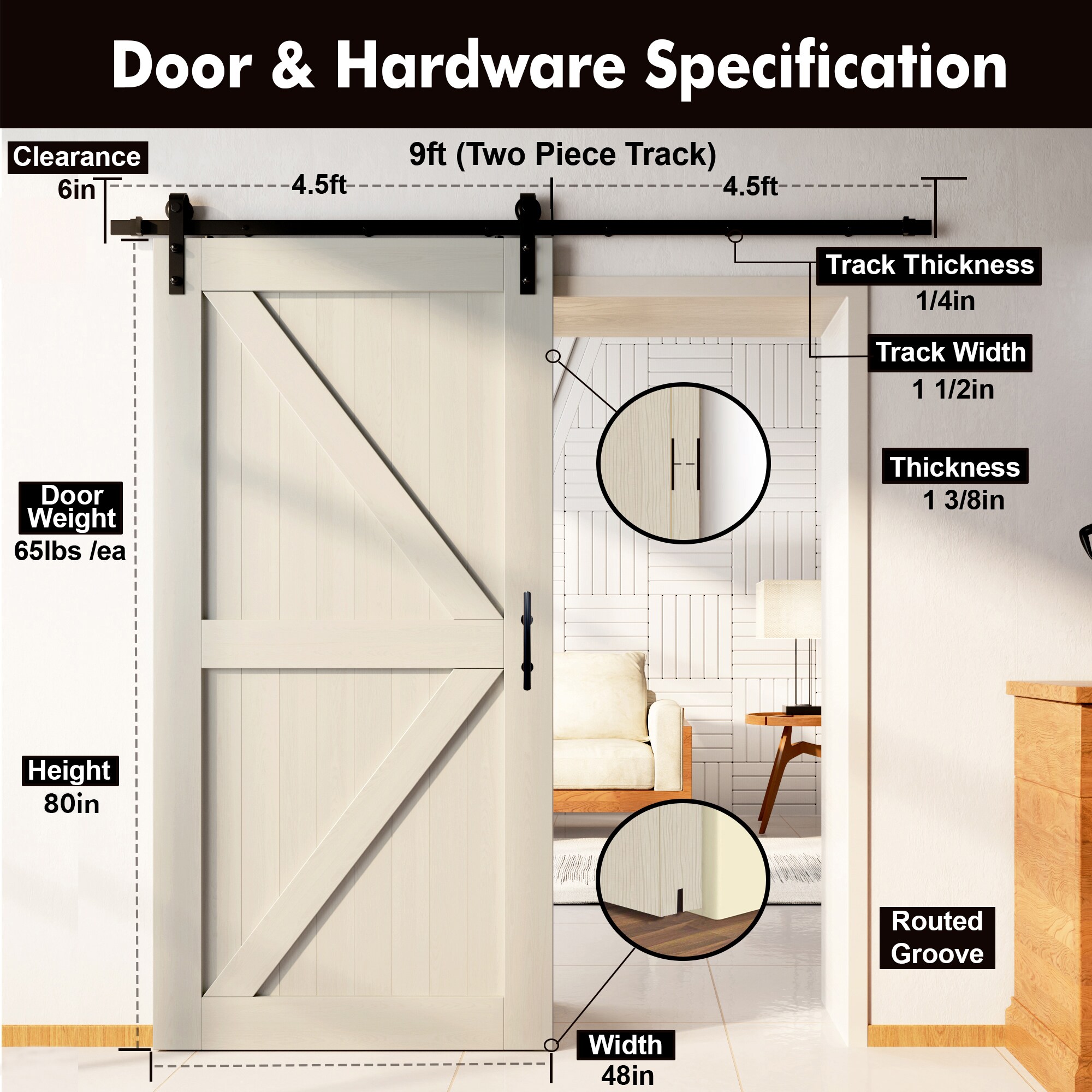 HOMACER YT1TGH108C-4880F-TG Barn-Doors - View #2