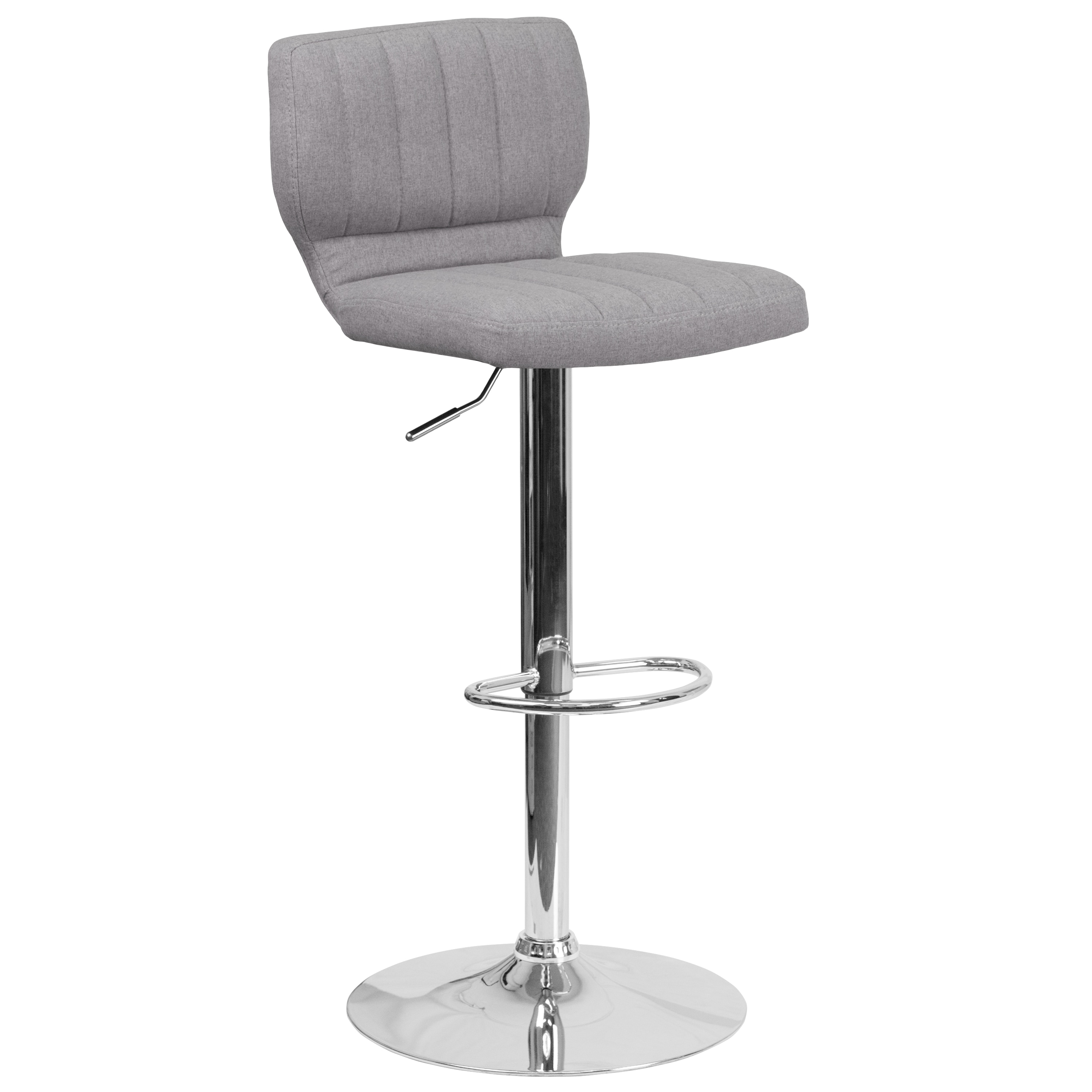Flash Furniture 889142048992 Gray Fabric 25.0-in H Adjustable Height Counter height Square seat Upholstered Swivel Metal Bar Stool and Back
